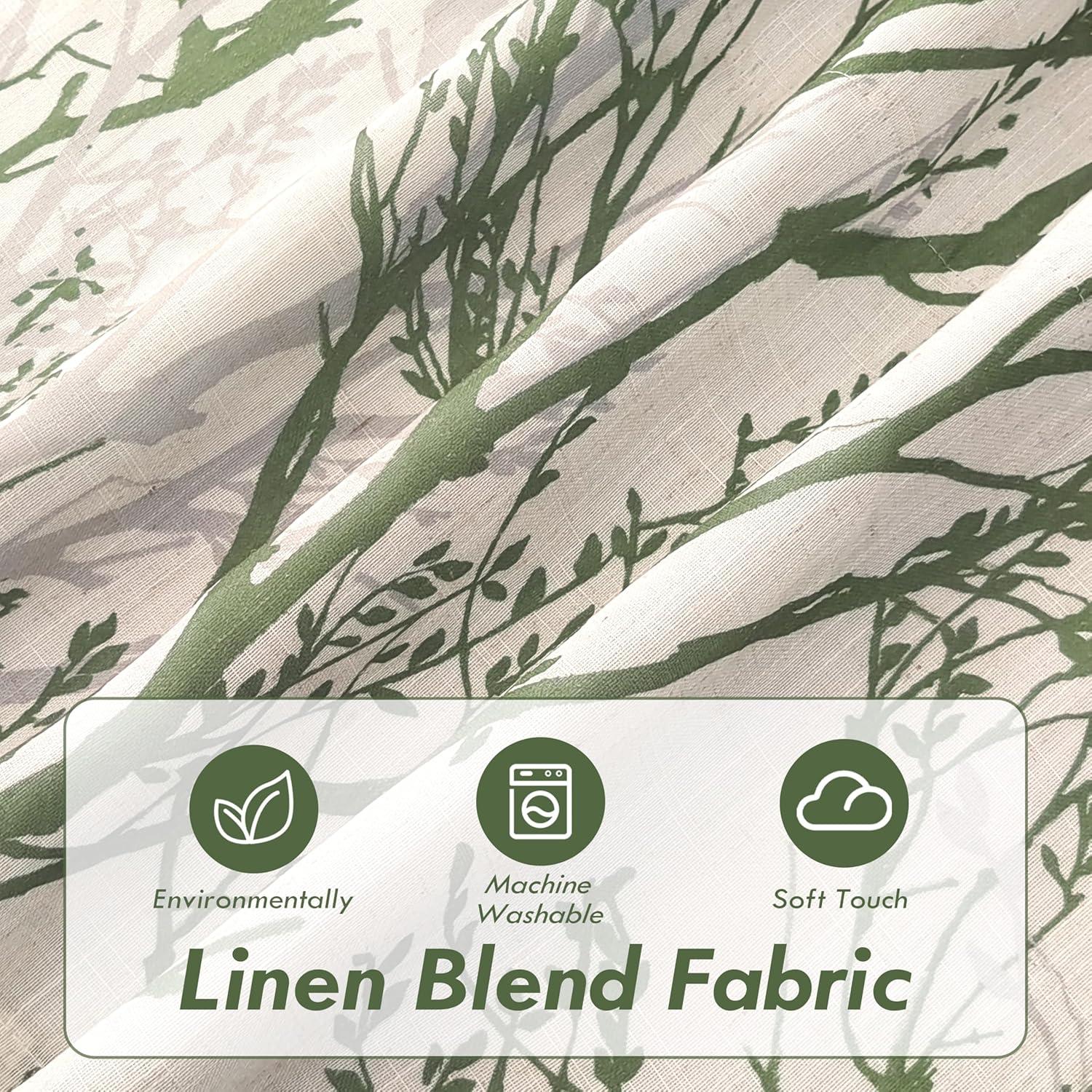 imageDriftAway Tree Branch Linen Lined Valance Double Layer Thermal Insulated Room Darkening Blackout Valances 3 Inch Rod Pocket Short Window Valance for Living Room Bathroom 52 Inch by 14 Inch BlueLoden Green