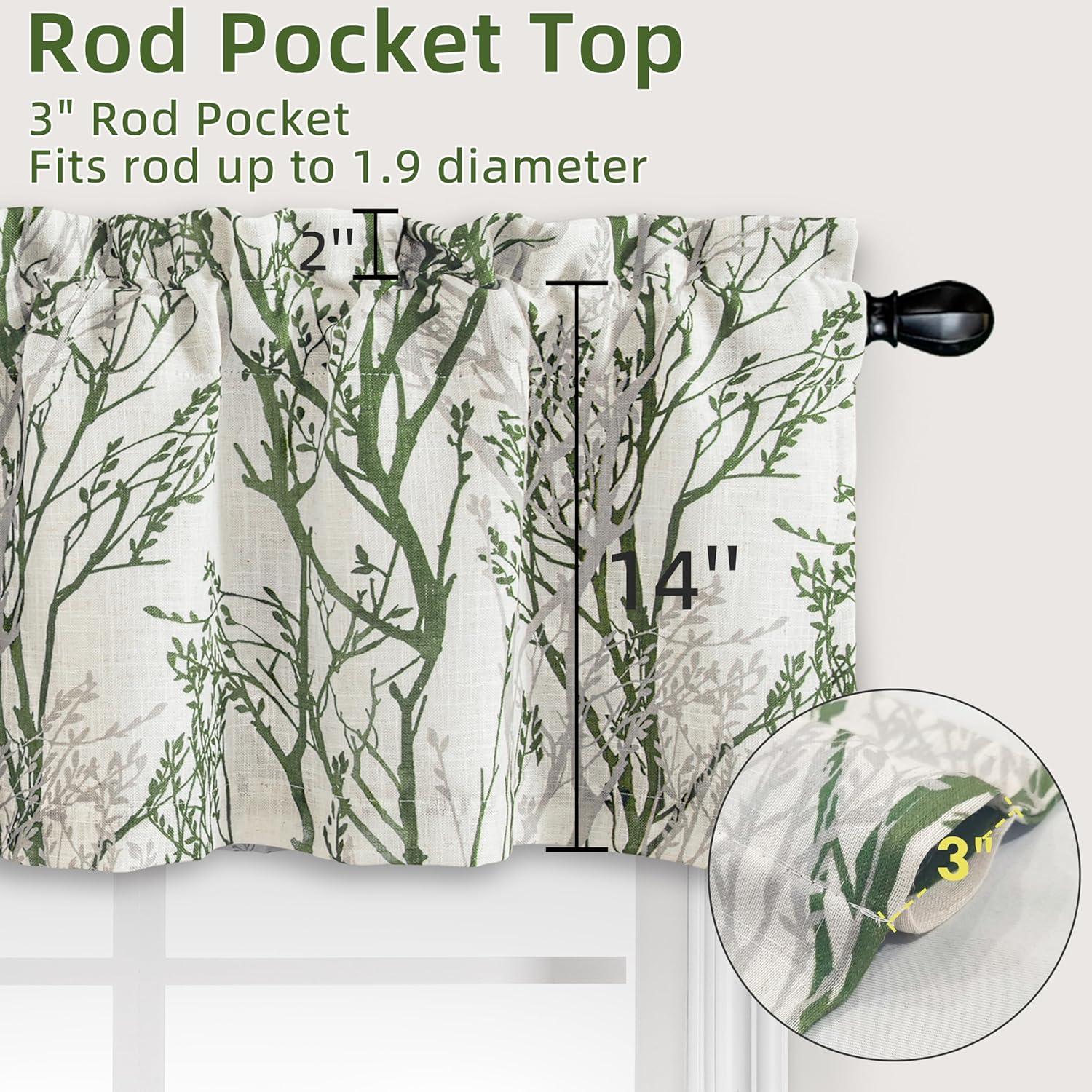 imageDriftAway Tree Branch Linen Lined Valance Double Layer Thermal Insulated Room Darkening Blackout Valances 3 Inch Rod Pocket Short Window Valance for Living Room Bathroom 52 Inch by 14 Inch BlueLoden Green