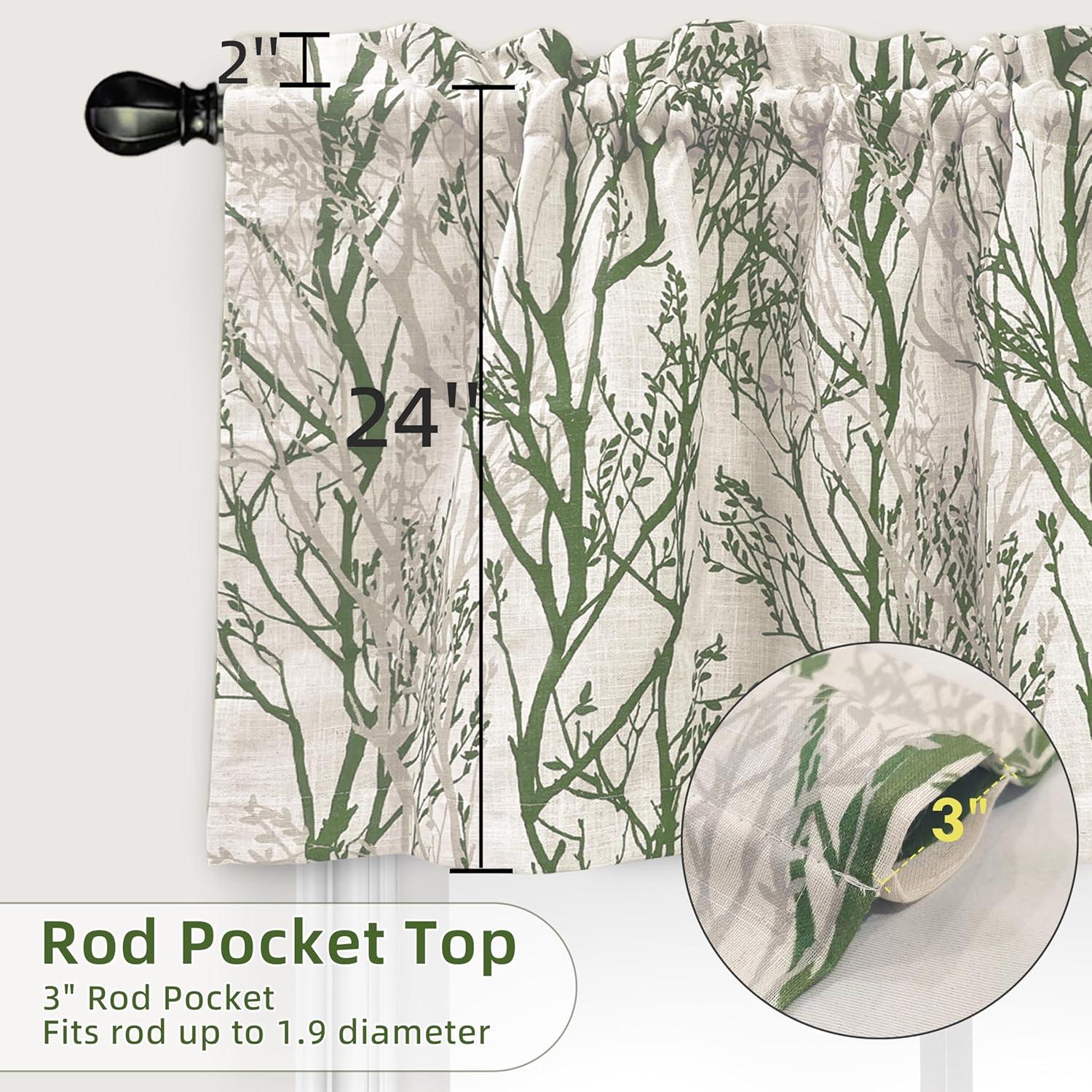 imageDriftAway Tree Branch Linen Lined Valance Double Layer Thermal Insulated Room Darkening Blackout Valances 3 Inch Rod Pocket Short Window Valance for Living Room Bathroom 52 Inch by 14 Inch BlueLoden Green