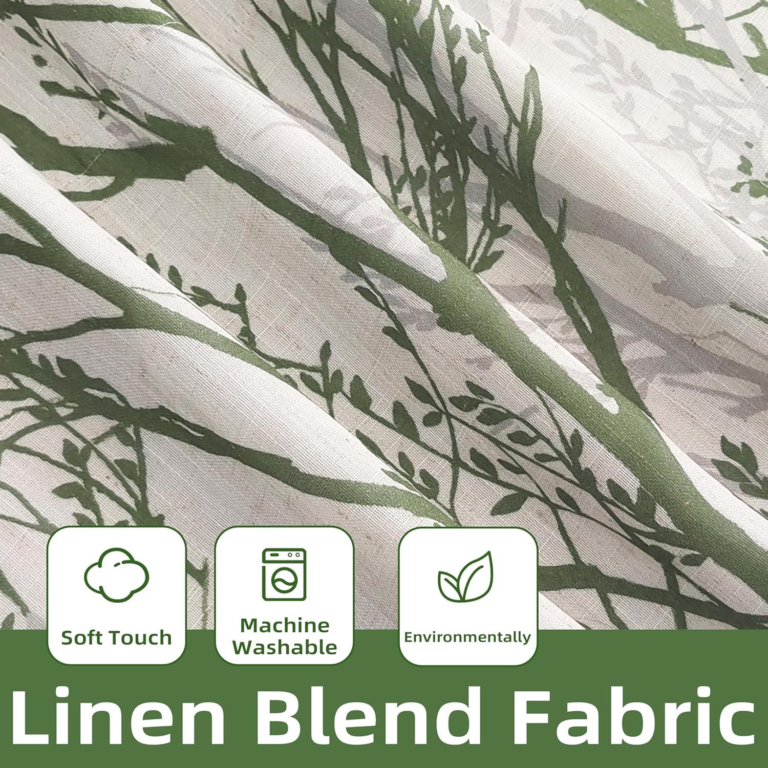 imageDriftAway Tree Branch Linen Lined Valance Double Layer Thermal Insulated Room Darkening Blackout Valances 3 Inch Rod Pocket Short Window Valance for Living Room Bathroom 52 Inch by 14 Inch BlueLoden Green