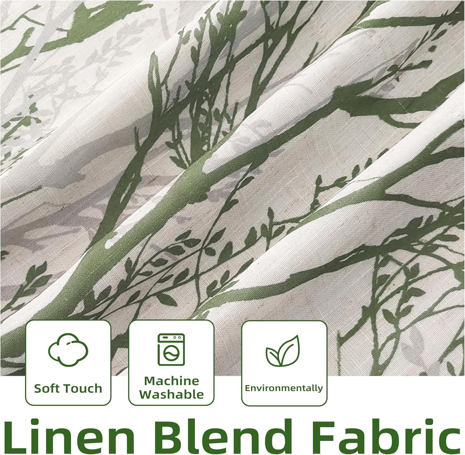imageDriftAway Tree Branch Linen Lined Valance Double Layer Thermal Insulated Room Darkening Blackout Valances 3 Inch Rod Pocket Short Window Valance for Living Room Bathroom 52 Inch by 14 Inch BlueLoden Green