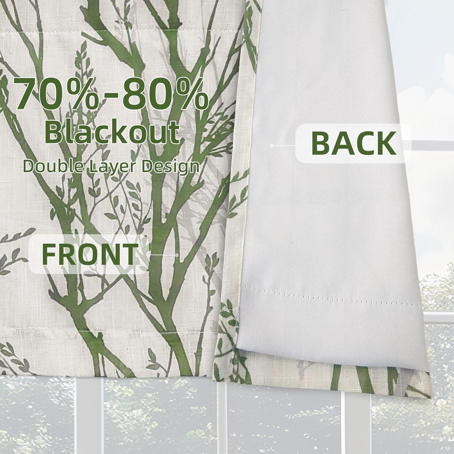 imageDriftAway Tree Branch Linen Lined Valance Double Layer Thermal Insulated Room Darkening Blackout Valances 3 Inch Rod Pocket Short Window Valance for Living Room Bathroom 52 Inch by 14 Inch BlueLoden Green