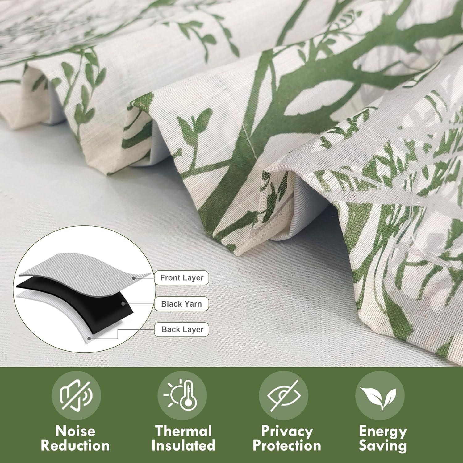 imageDriftAway Tree Branch Linen Lined Valance Double Layer Thermal Insulated Room Darkening Blackout Valances 3 Inch Rod Pocket Short Window Valance for Living Room Bathroom 52 Inch by 14 Inch BlueLoden Green