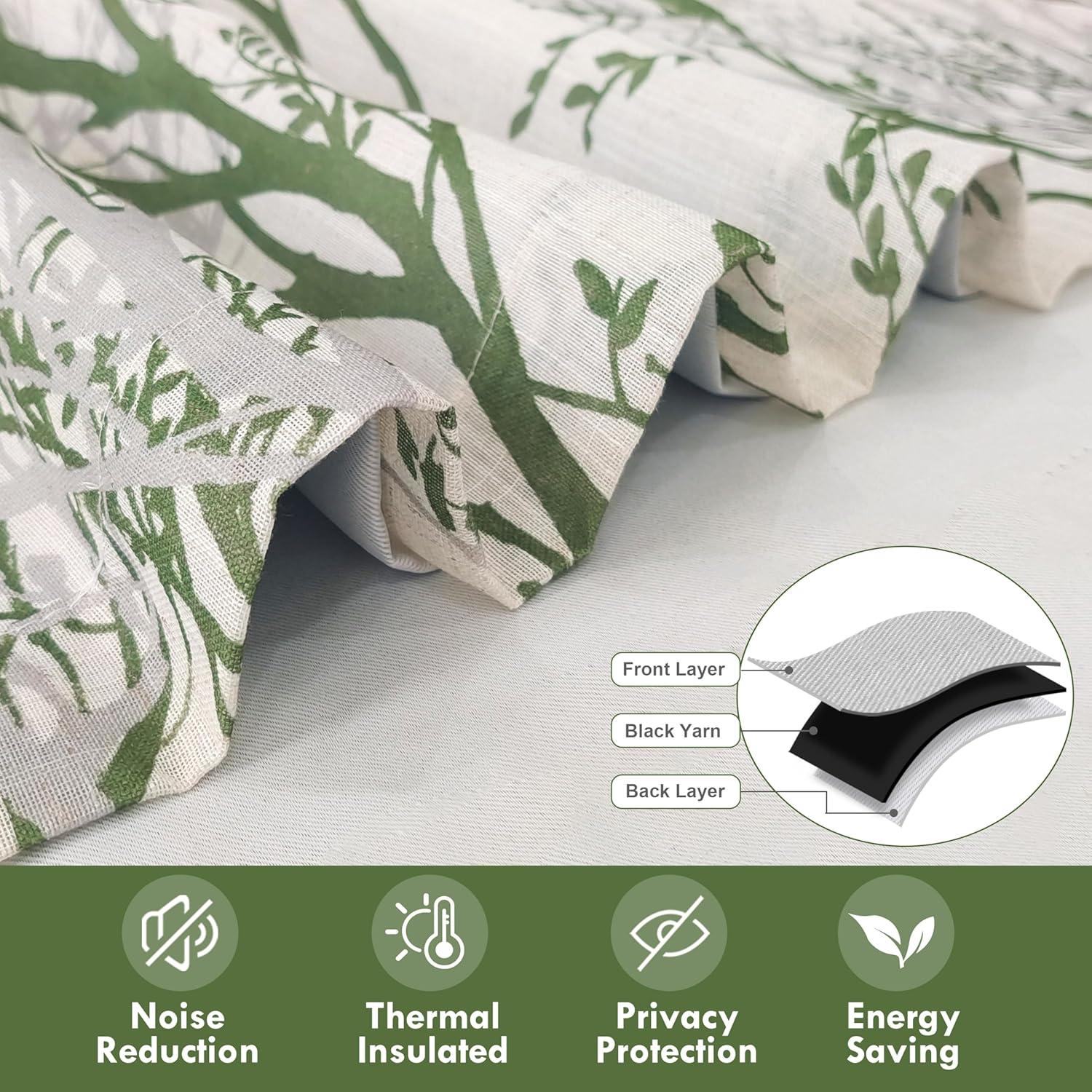 imageDriftAway Tree Branch Linen Lined Valance Double Layer Thermal Insulated Room Darkening Blackout Valances 3 Inch Rod Pocket Short Window Valance for Living Room Bathroom 52 Inch by 14 Inch BlueLoden Green