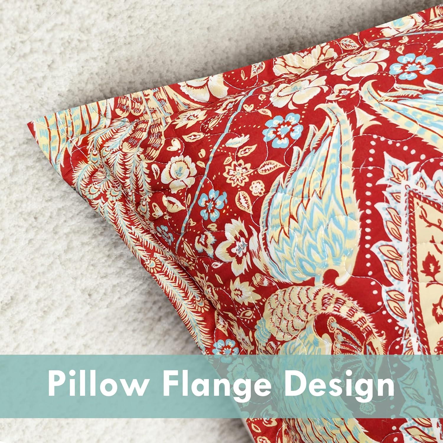 imageDriftAway Christopher Peacock Floral Pattern Blackout Valance Rod Pocket 2 Layers 52 x 18 Inches Plus 2 Inch Header ampamp Christopher Floral Quilted Pillow Covers Printed Pattern 26 x 26 Inches 2PC Red