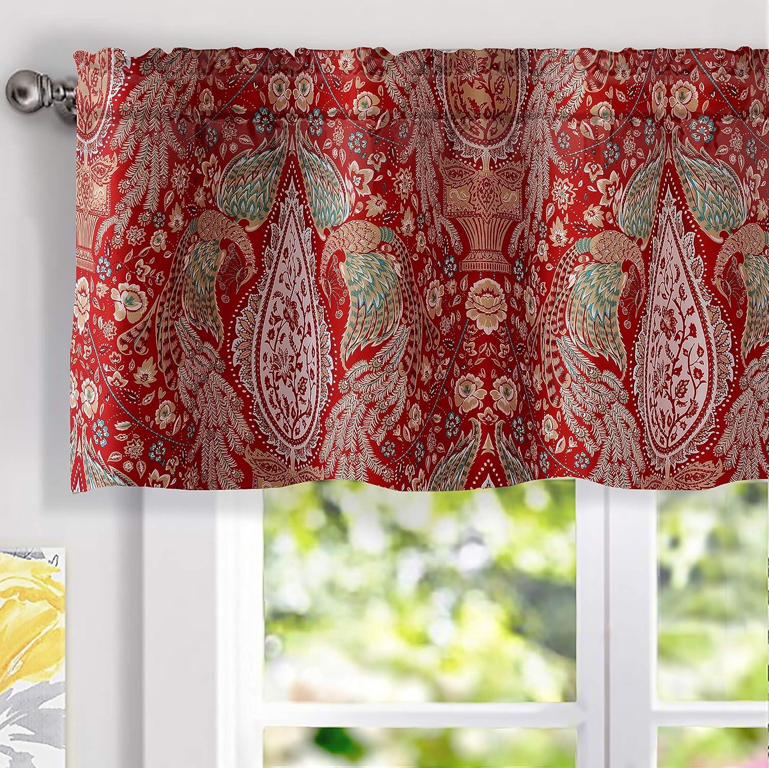 imageDriftAway Christopher Peacock Floral Pattern Blackout Valance Rod Pocket 2 Layers 52 x 18 Inches Plus 2 Inch Header ampamp Christopher Floral Quilted Pillow Covers Printed Pattern 26 x 26 Inches 2PC Red