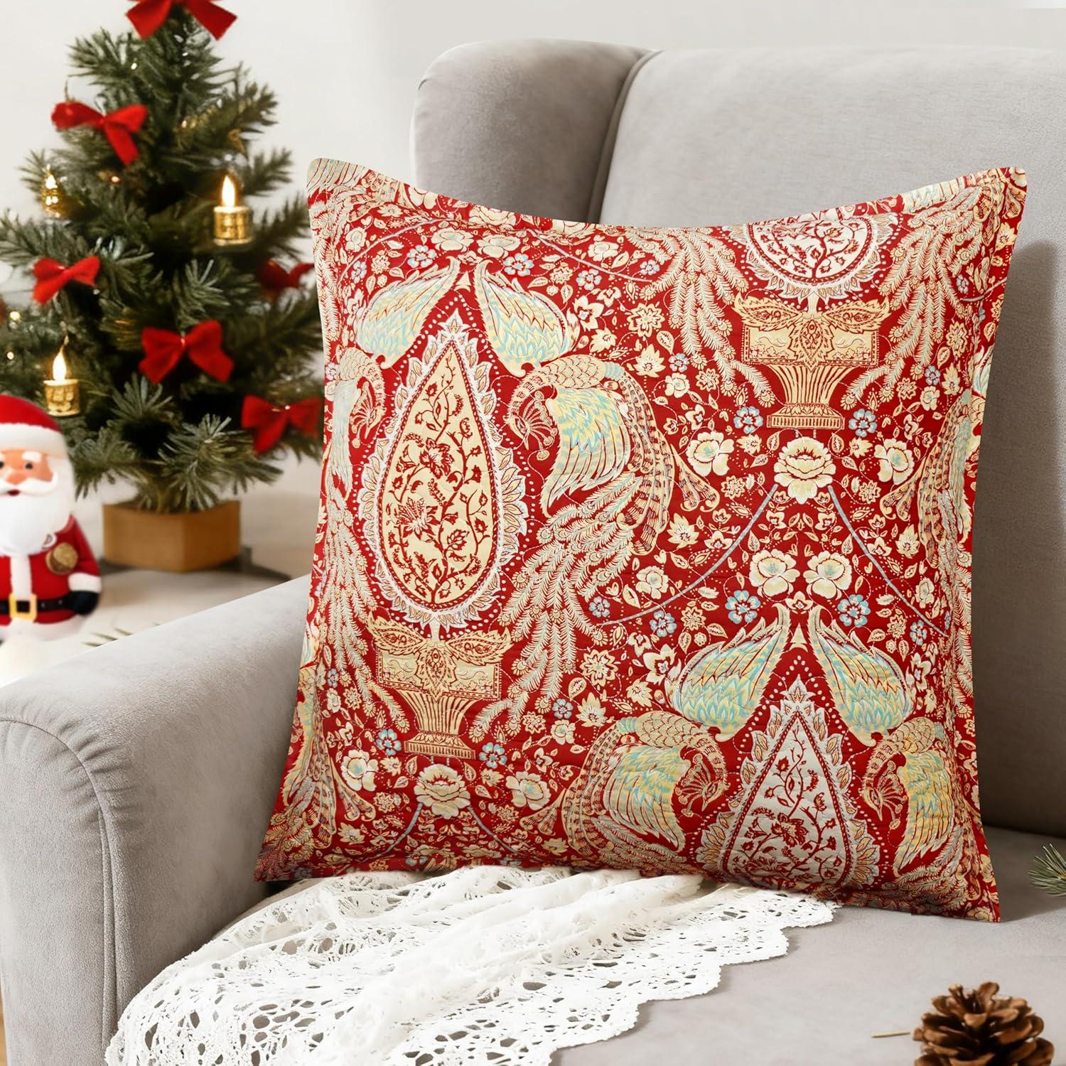 imageDriftAway Christopher Peacock Floral Pattern Blackout Valance Rod Pocket 2 Layers 52 x 18 Inches Plus 2 Inch Header ampamp Christopher Floral Quilted Pillow Covers Printed Pattern 26 x 26 Inches 2PC Red