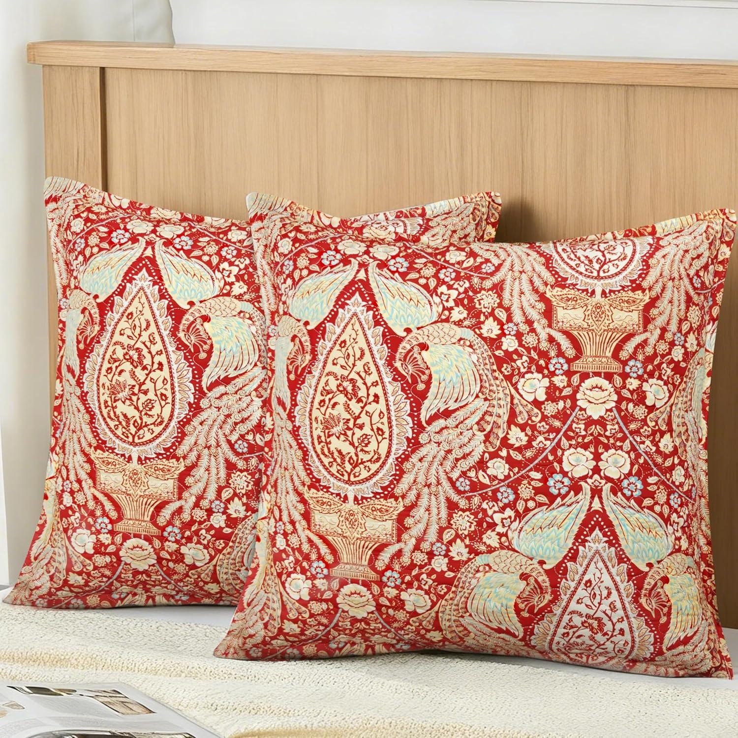 imageDriftAway Christopher Peacock Floral Pattern Blackout Valance Rod Pocket 2 Layers 52 x 18 Inches Plus 2 Inch Header ampamp Christopher Floral Quilted Pillow Covers Printed Pattern 26 x 26 Inches 2PC Red