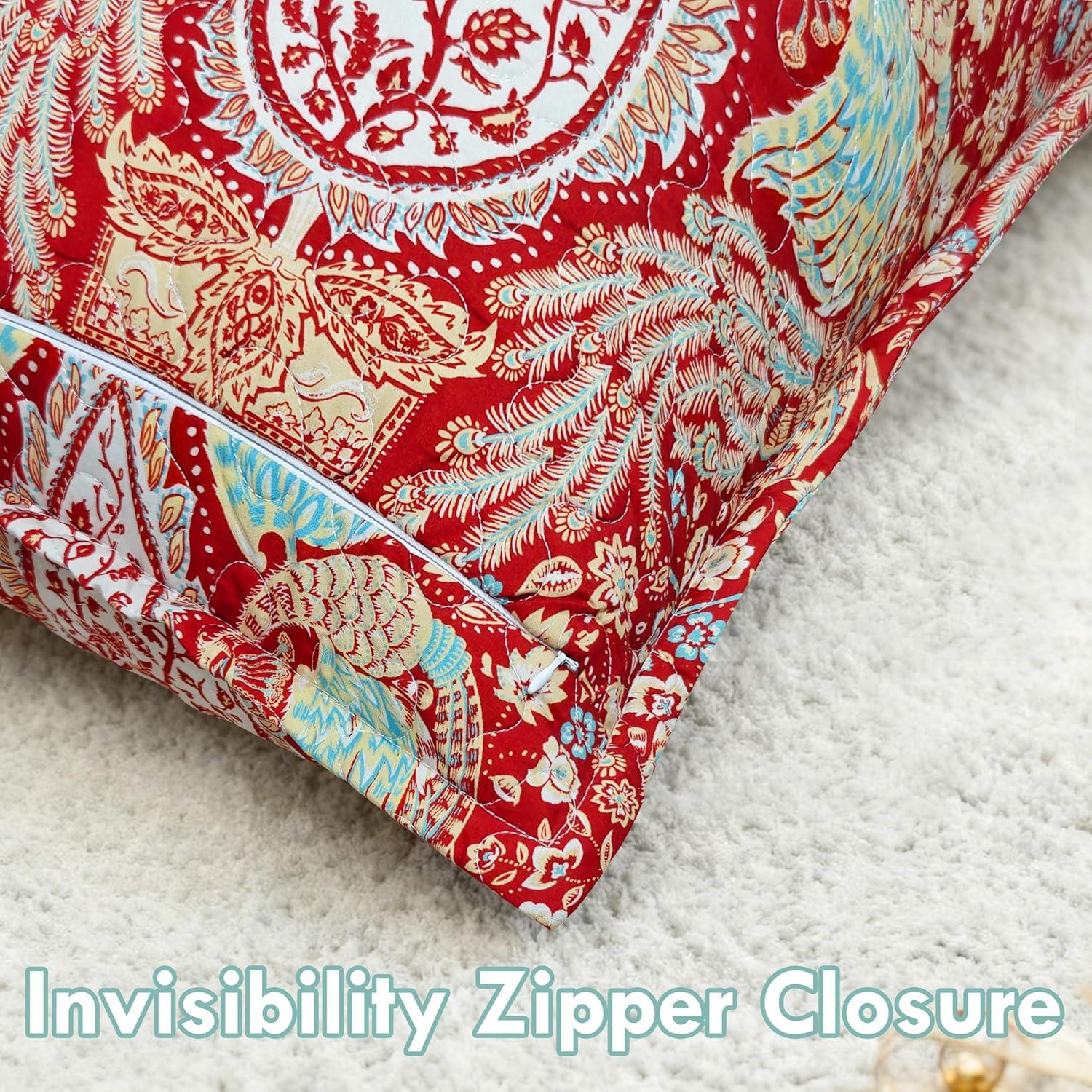 imageDriftAway Christopher Peacock Floral Pattern Blackout Valance Rod Pocket 2 Layers 52 x 18 Inches Plus 2 Inch Header ampamp Christopher Floral Quilted Pillow Covers Printed Pattern 26 x 26 Inches 2PC Red