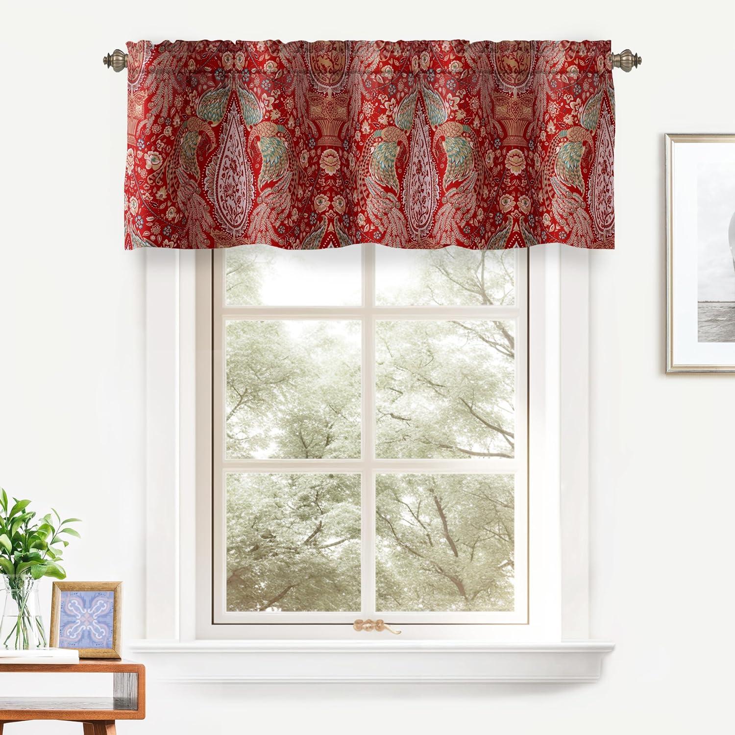imageDriftAway Christopher Peacock Floral Pattern Blackout Valance Rod Pocket 2 Layers 52 x 18 Inches Plus 2 Inch Header ampamp Christopher Floral Quilted Pillow Covers Printed Pattern 26 x 26 Inches 2PC Red