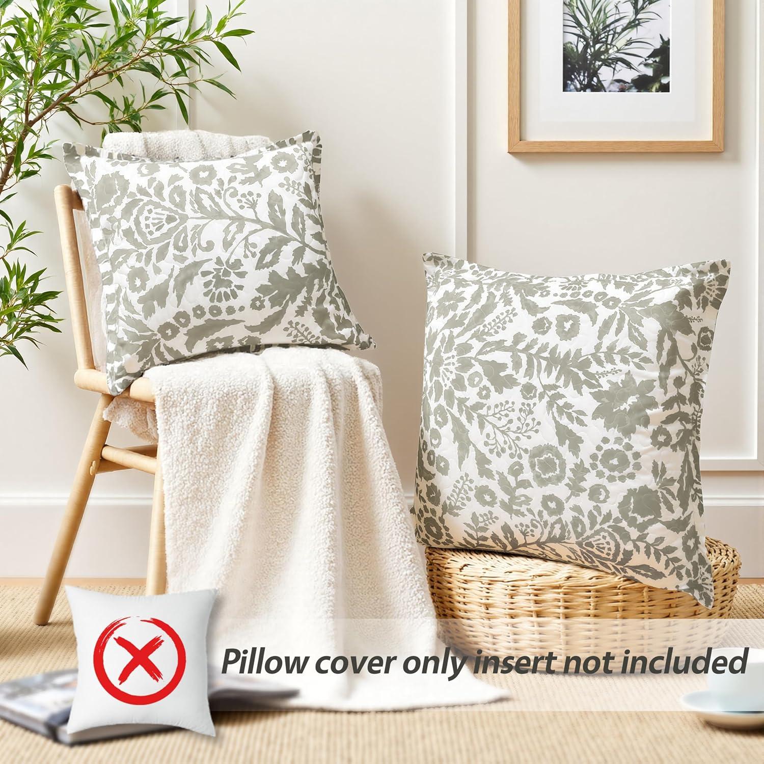 imageDriftAway Julia Watercolor Blackout Room Darkening Lined Thermal Insulated Curtains 2 Panels Each Size 52 x 84 Inch ampamp Blooming Flower Floral Printed Quilted Pillow Covers 26 x 26 Inch 2PC Gray