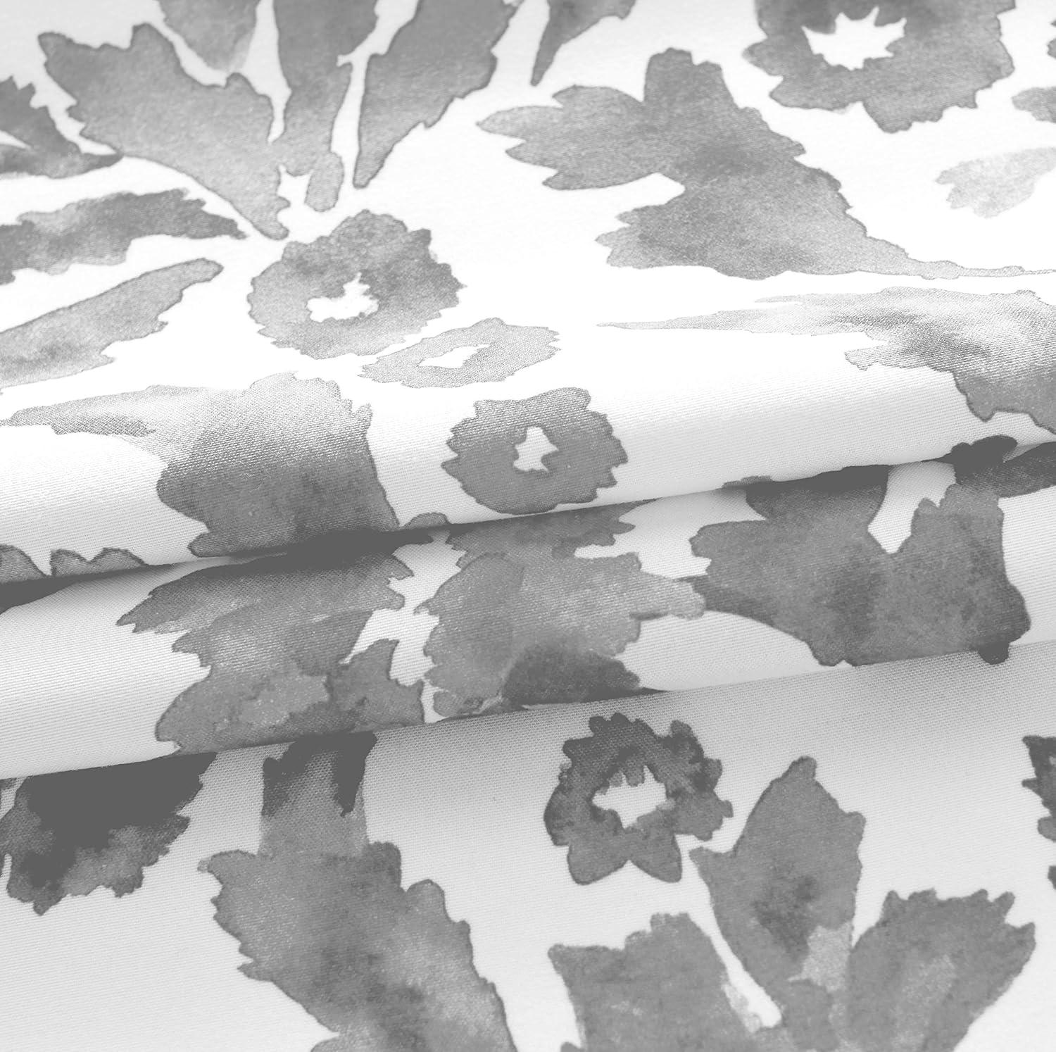 imageDriftAway Julia Watercolor Blackout Room Darkening Lined Thermal Insulated Curtains 2 Panels Each Size 52 x 84 Inch ampamp Blooming Flower Floral Printed Quilted Pillow Covers 26 x 26 Inch 2PC Gray