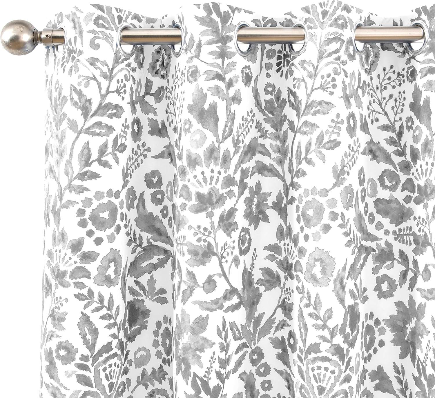 imageDriftAway Julia Watercolor Blackout Room Darkening Lined Thermal Insulated Curtains 2 Panels Each Size 52 x 84 Inch ampamp Blooming Flower Floral Printed Quilted Pillow Covers 26 x 26 Inch 2PC Gray