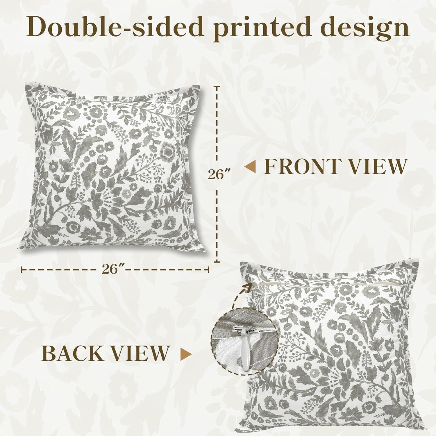 imageDriftAway Julia Watercolor Blackout Room Darkening Lined Thermal Insulated Curtains 2 Panels Each Size 52 x 84 Inch ampamp Blooming Flower Floral Printed Quilted Pillow Covers 26 x 26 Inch 2PC Gray