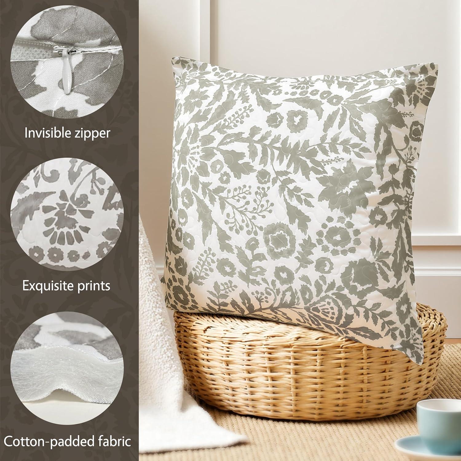 imageDriftAway Julia Watercolor Blackout Room Darkening Lined Thermal Insulated Curtains 2 Panels Each Size 52 x 84 Inch ampamp Blooming Flower Floral Printed Quilted Pillow Covers 26 x 26 Inch 2PC Gray