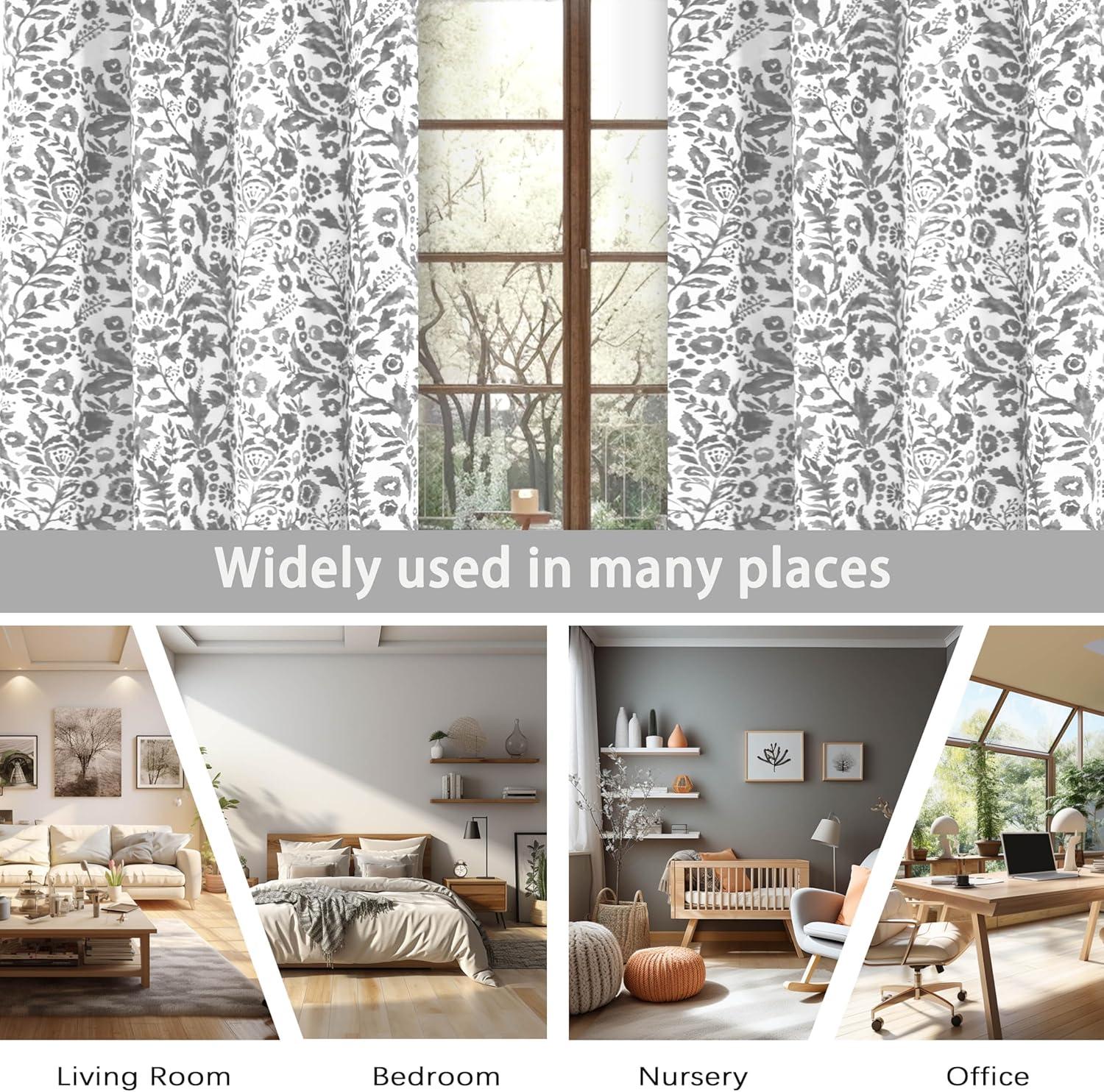 imageDriftAway Julia Watercolor Blackout Room Darkening Lined Thermal Insulated Curtains 2 Panels Each Size 52 x 84 Inch ampamp Blooming Flower Floral Printed Quilted Pillow Covers 26 x 26 Inch 2PC Gray