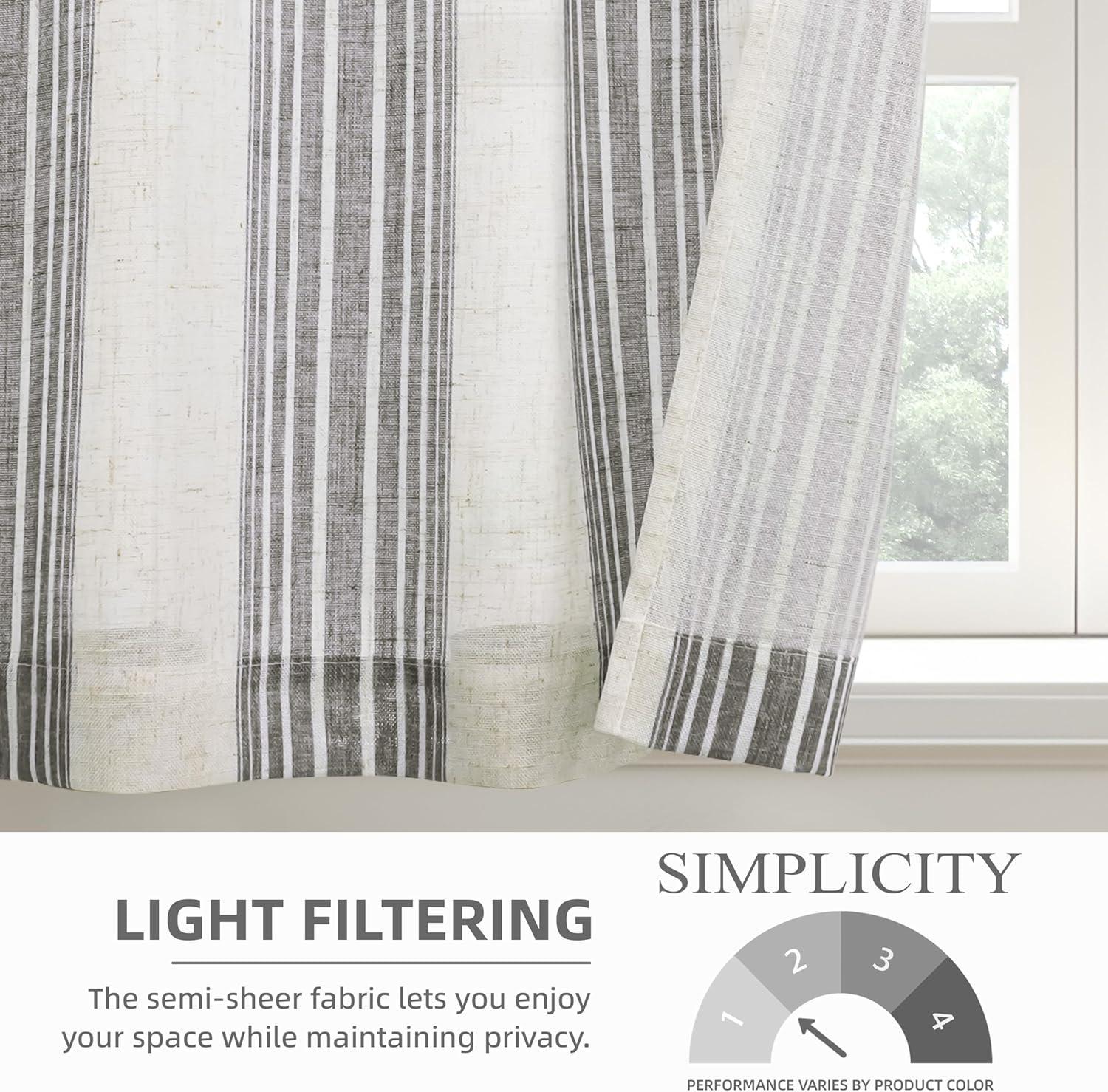 imageDriftAway Kitchen Tier Curtains Striped Linen Short Pinstripe Cafe Curtains 36 Inch Length for Living Room Bathroom Chris Farmhouse Rustic Rod Pocket 2 Panels Jade GreenChris Gray
