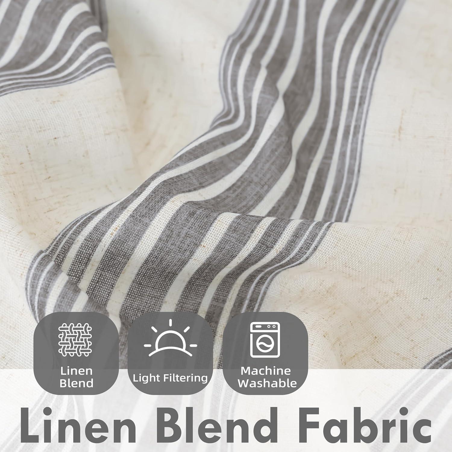 imageDriftAway Kitchen Tier Curtains Striped Linen Short Pinstripe Cafe Curtains 36 Inch Length for Living Room Bathroom Chris Farmhouse Rustic Rod Pocket 2 Panels Jade GreenChris Gray