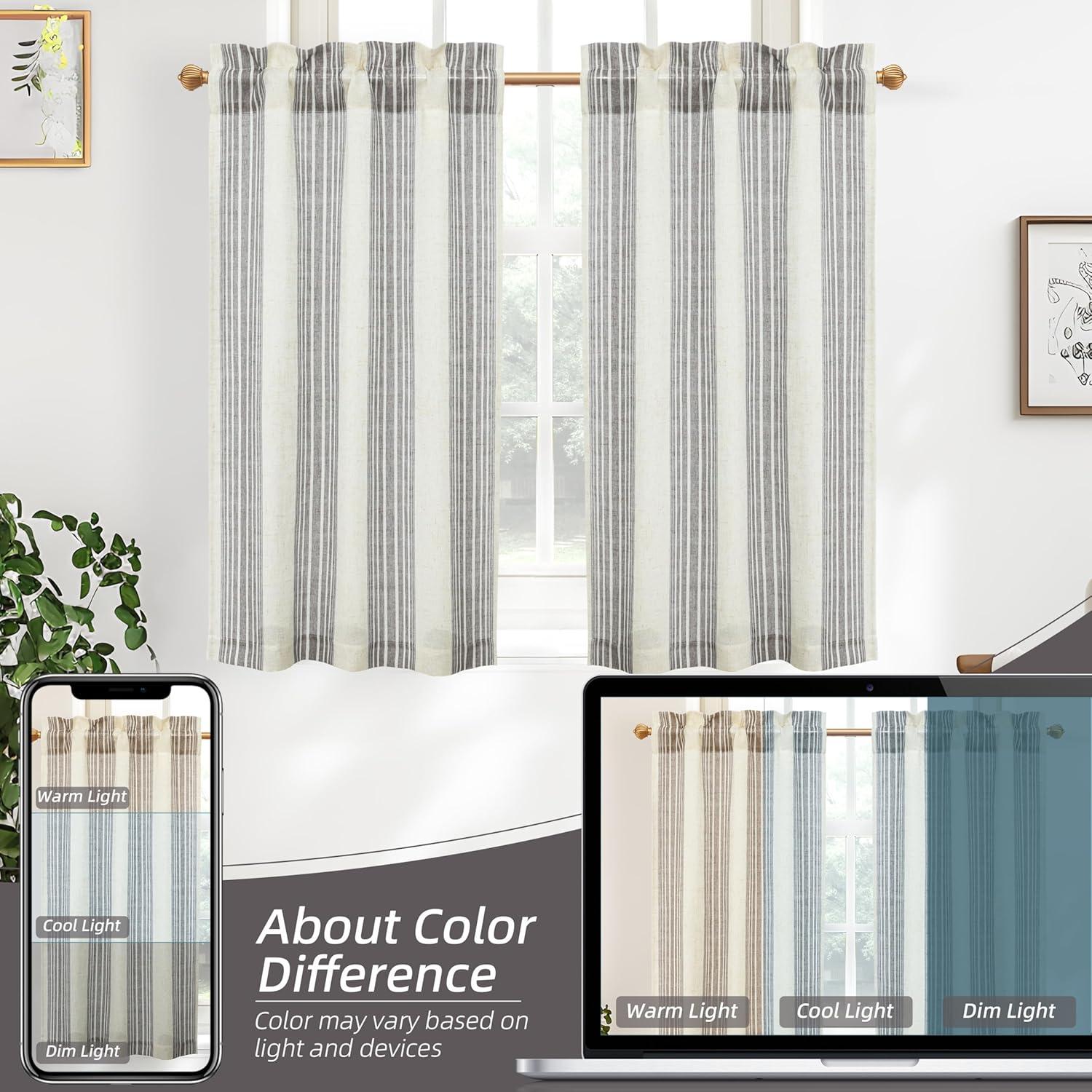 imageDriftAway Kitchen Tier Curtains Striped Linen Short Pinstripe Cafe Curtains 36 Inch Length for Living Room Bathroom Chris Farmhouse Rustic Rod Pocket 2 Panels Jade GreenChris Gray
