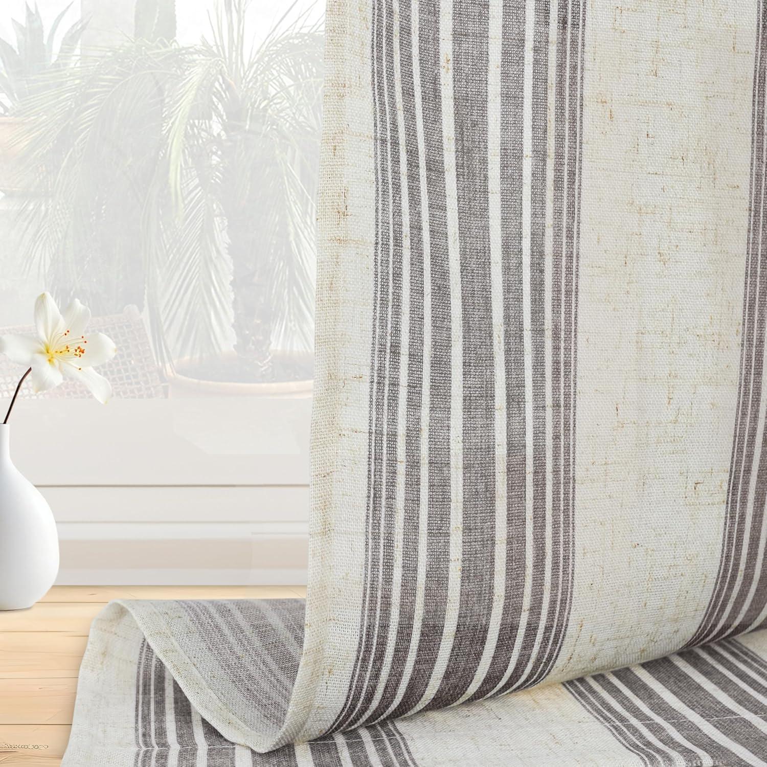 imageDriftAway Kitchen Tier Curtains Striped Linen Short Pinstripe Cafe Curtains 36 Inch Length for Living Room Bathroom Chris Farmhouse Rustic Rod Pocket 2 Panels Jade GreenChris Gray