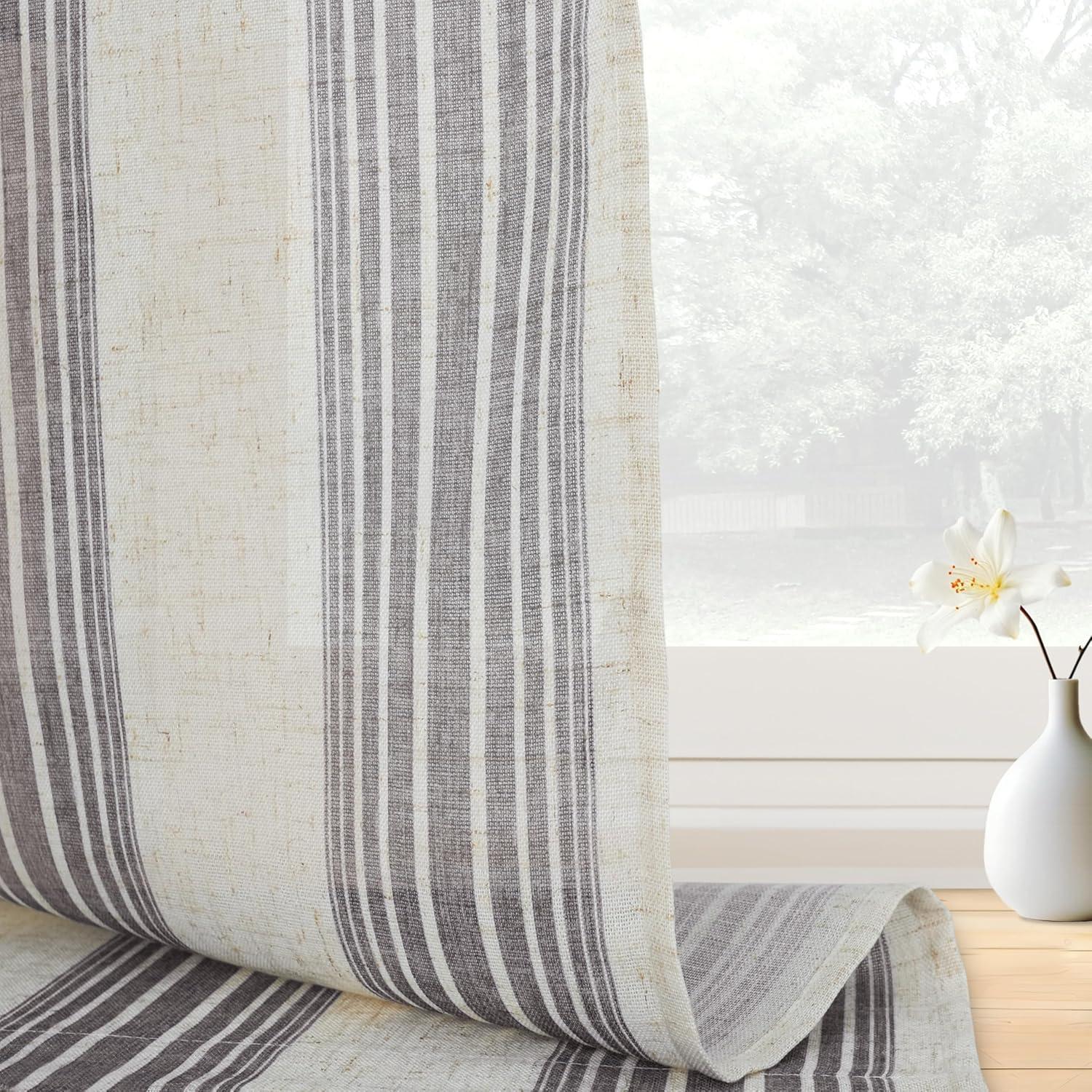imageDriftAway Kitchen Tier Curtains Striped Linen Short Pinstripe Cafe Curtains 36 Inch Length for Living Room Bathroom Chris Farmhouse Rustic Rod Pocket 2 Panels Jade GreenChris Gray
