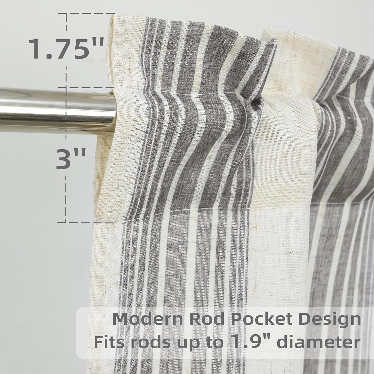 imageDriftAway Kitchen Tier Curtains Striped Linen Short Pinstripe Cafe Curtains 36 Inch Length for Living Room Bathroom Chris Farmhouse Rustic Rod Pocket 2 Panels Jade GreenChris Gray