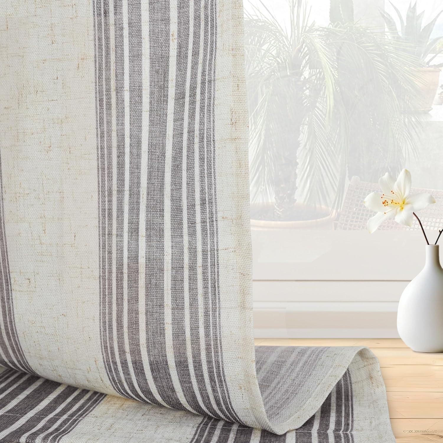 imageDriftAway Kitchen Tier Curtains Striped Linen Short Pinstripe Cafe Curtains 36 Inch Length for Living Room Bathroom Chris Farmhouse Rustic Rod Pocket 2 Panels Jade GreenChris Gray