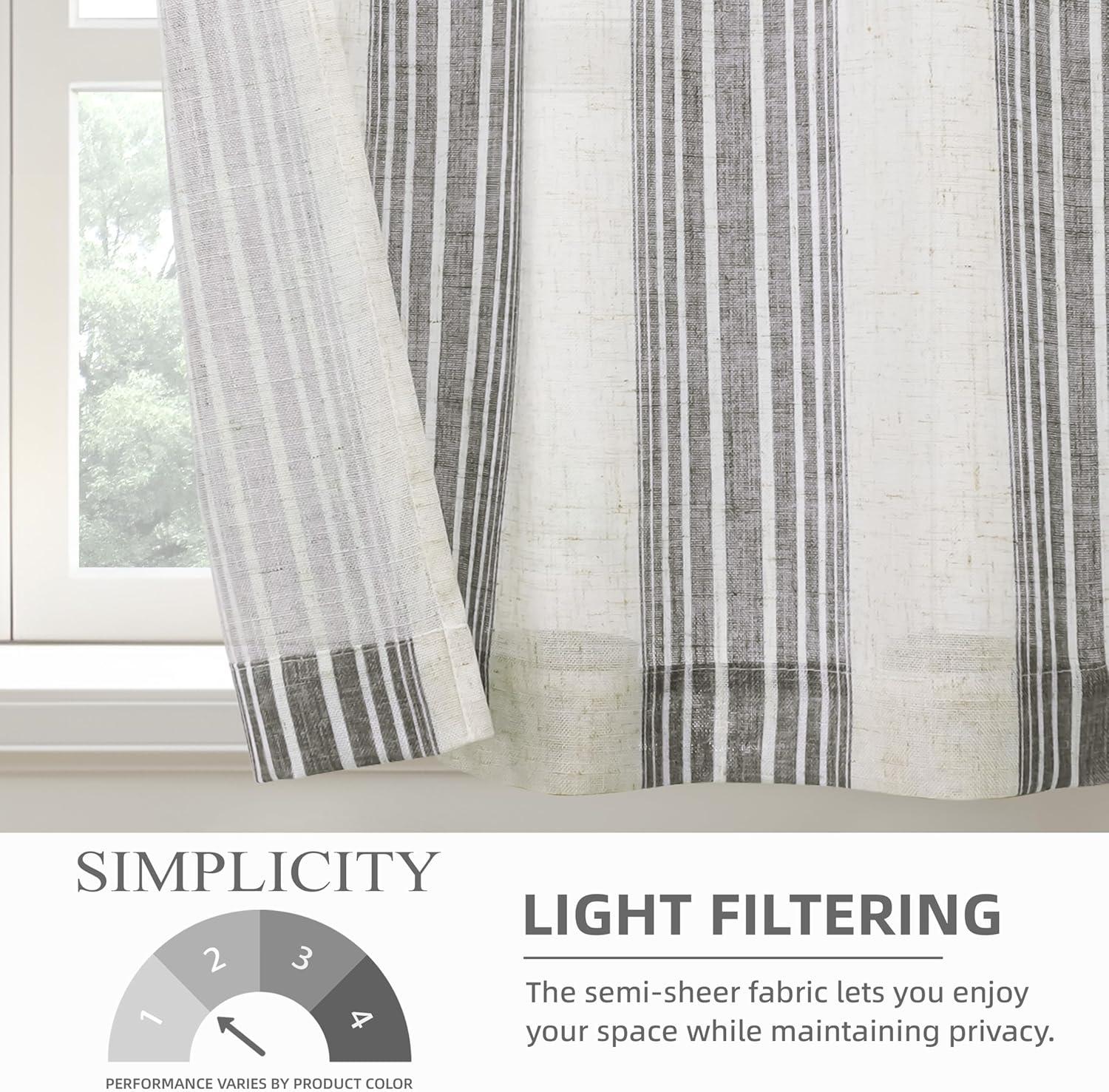 imageDriftAway Kitchen Tier Curtains Striped Linen Short Pinstripe Cafe Curtains 36 Inch Length for Living Room Bathroom Chris Farmhouse Rustic Rod Pocket 2 Panels Jade GreenChris Gray