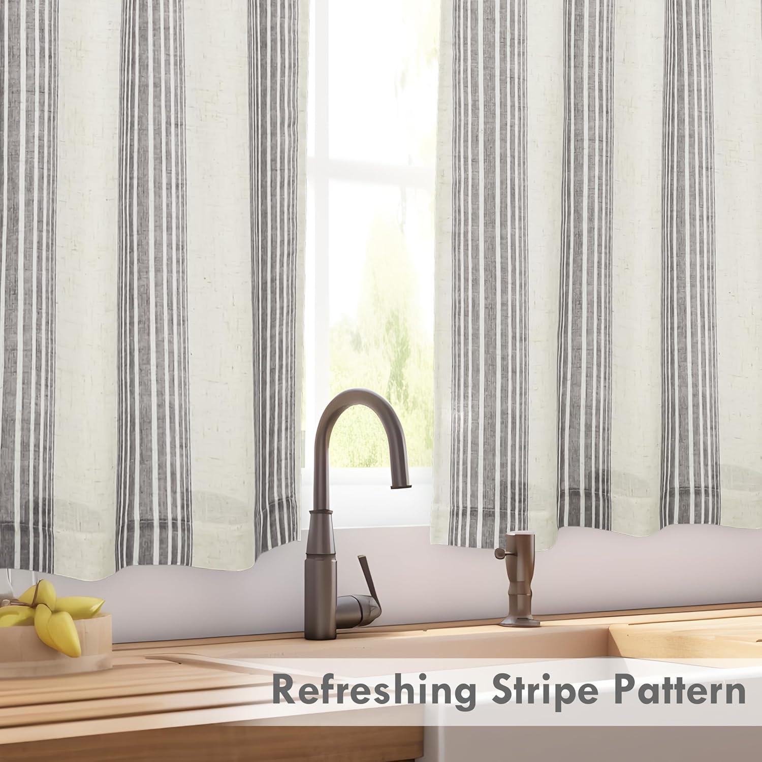 imageDriftAway Kitchen Tier Curtains Striped Linen Short Pinstripe Cafe Curtains 36 Inch Length for Living Room Bathroom Chris Farmhouse Rustic Rod Pocket 2 Panels Jade GreenChris Gray