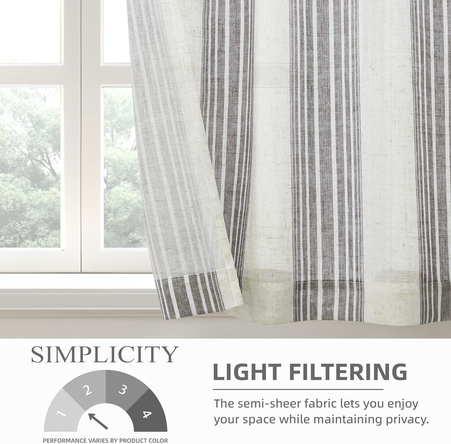 imageDriftAway Kitchen Tier Curtains Striped Linen Short Pinstripe Cafe Curtains 36 Inch Length for Living Room Bathroom Chris Farmhouse Rustic Rod Pocket 2 Panels Jade GreenChris Gray