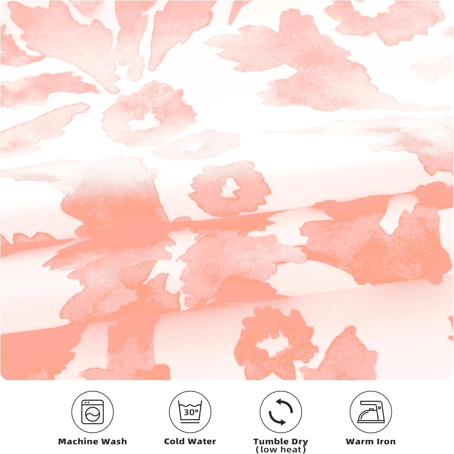 imageDriftAway Julia Blackout Linen Curtains for Bedroom Gray Floral Watercolor Pattern Double Layer Thermal Insulated Sound Reducing Drapes for Living Room Grommet 2 Panels Each W52 x L84 Linen GrayBlush