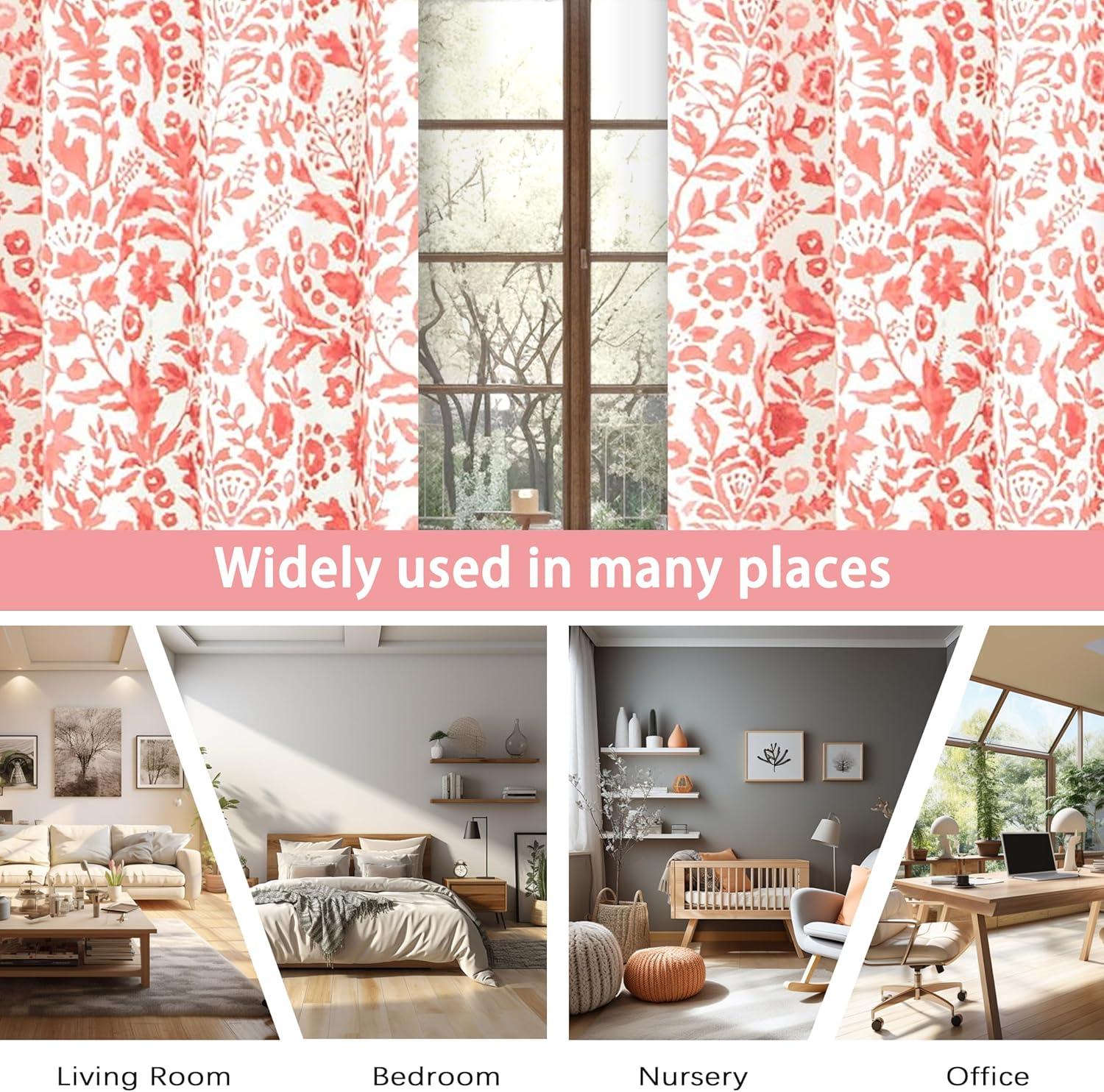 imageDriftAway Julia Blackout Linen Curtains for Bedroom Gray Floral Watercolor Pattern Double Layer Thermal Insulated Sound Reducing Drapes for Living Room Grommet 2 Panels Each W52 x L84 Linen GrayBlush