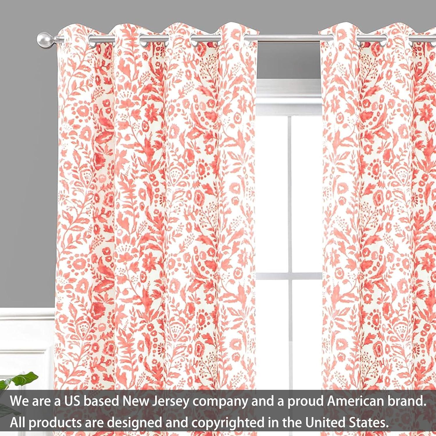 imageDriftAway Julia Blackout Linen Curtains for Bedroom Gray Floral Watercolor Pattern Double Layer Thermal Insulated Sound Reducing Drapes for Living Room Grommet 2 Panels Each W52 x L84 Linen GrayBlush