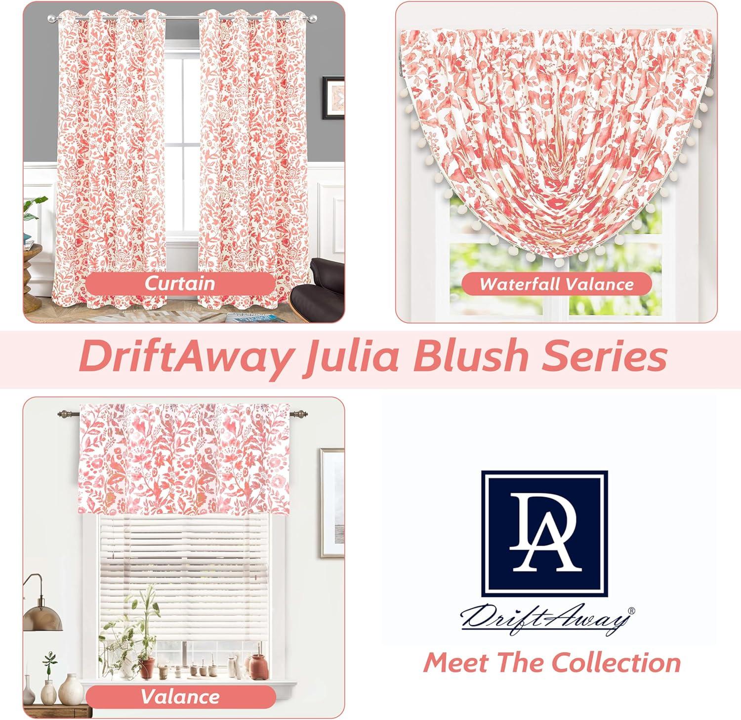 imageDriftAway Julia Blackout Linen Curtains for Bedroom Gray Floral Watercolor Pattern Double Layer Thermal Insulated Sound Reducing Drapes for Living Room Grommet 2 Panels Each W52 x L84 Linen GrayBlush