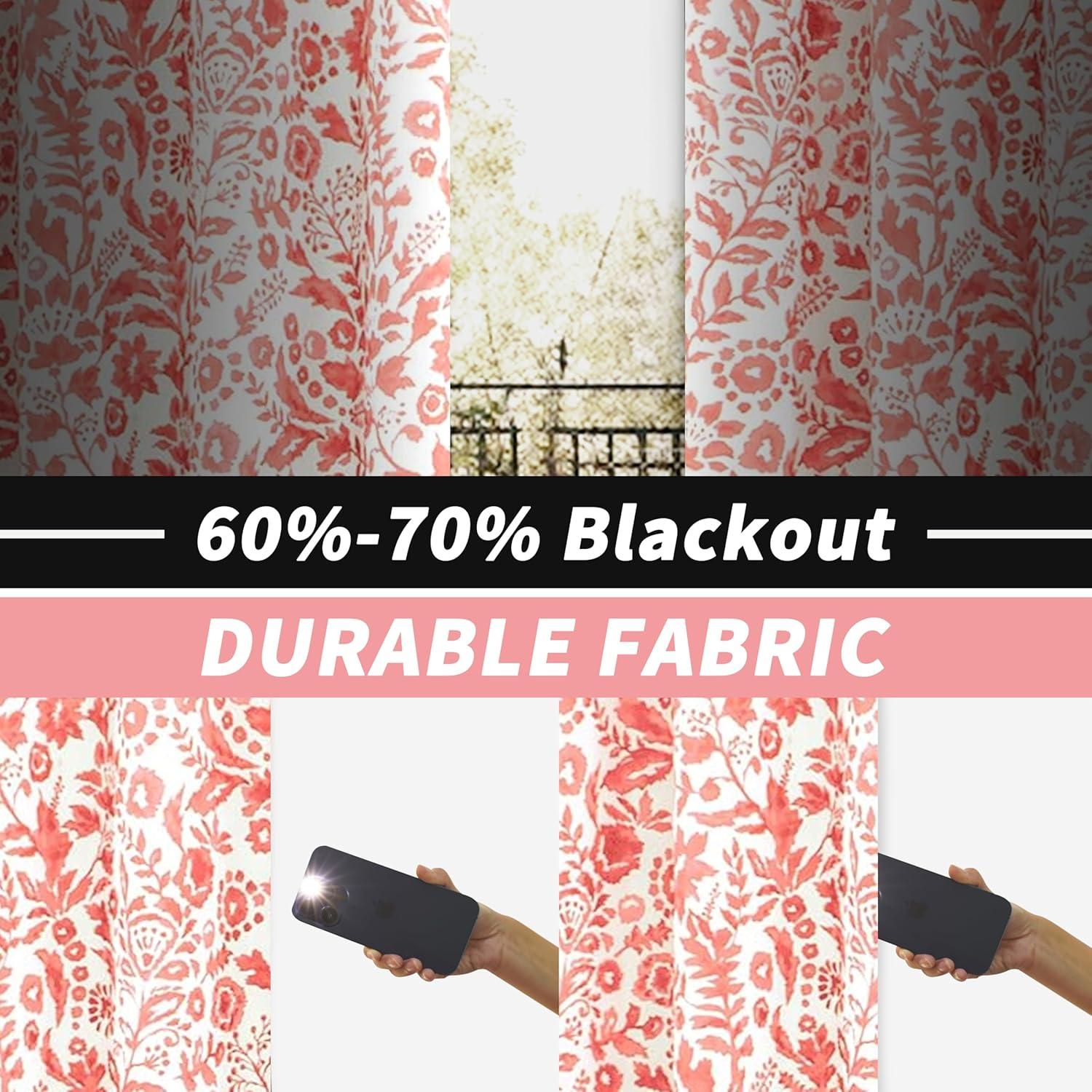 imageDriftAway Julia Blackout Linen Curtains for Bedroom Gray Floral Watercolor Pattern Double Layer Thermal Insulated Sound Reducing Drapes for Living Room Grommet 2 Panels Each W52 x L84 Linen GrayBlush