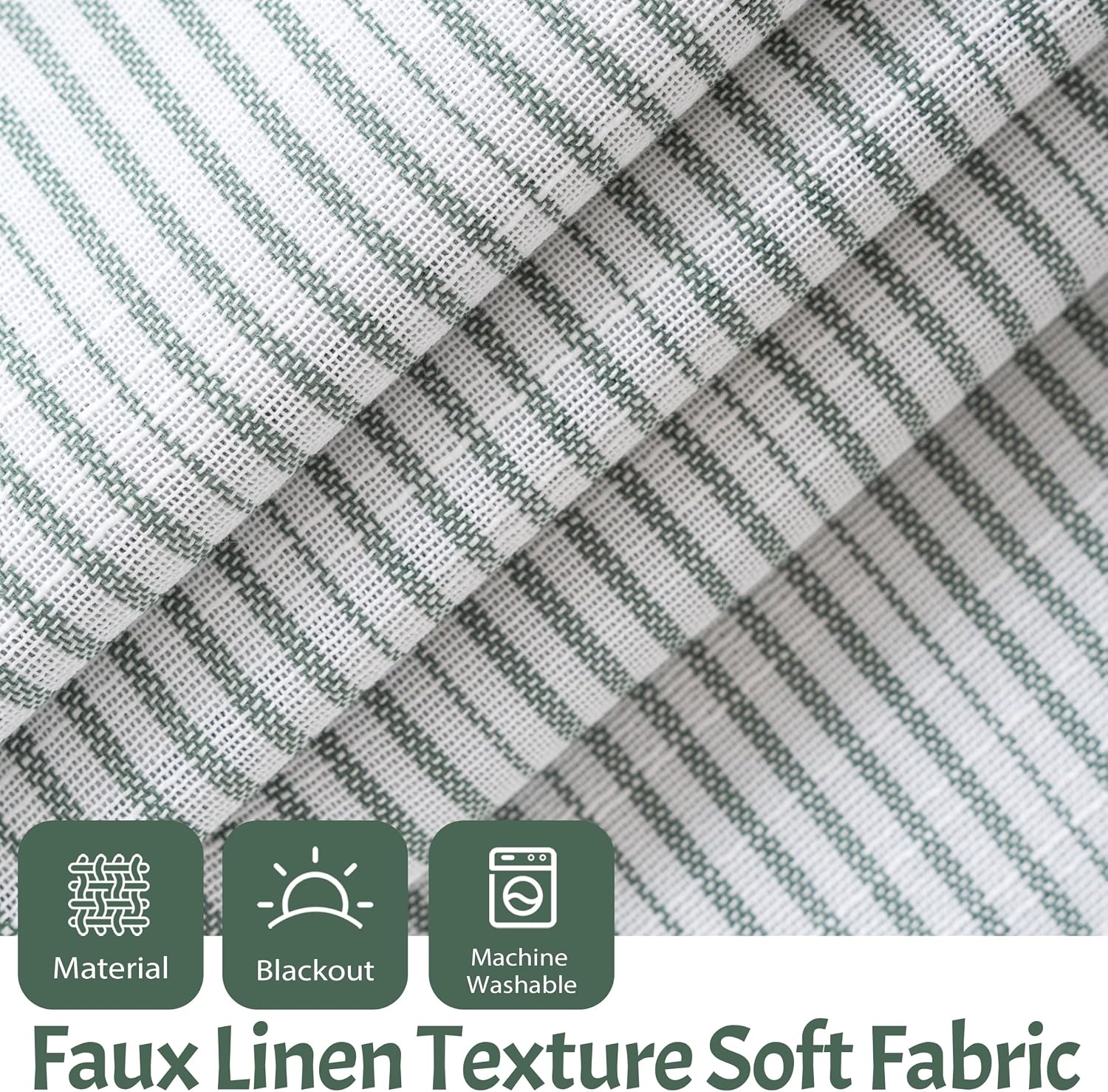 image:imageDriftAway Blackout Ticking Striped Curtain Valance 18 Inches Loden Green Double Layer Farmhouse Country Rustic Stripe Yarn Dyed Woven Thermal Insulated Rod Pocket Valance for Living RoomTickingloden Green