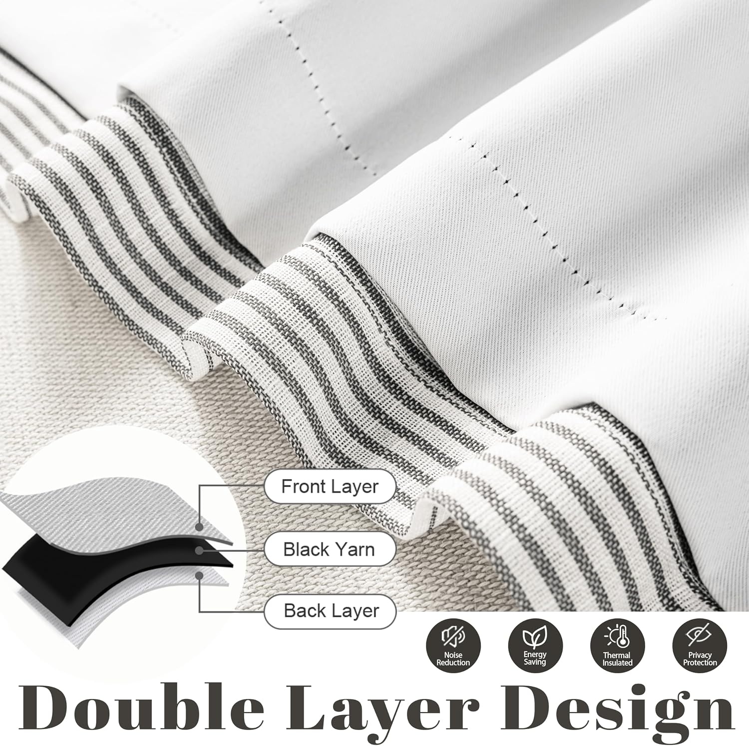 image:imageDriftAway Blackout Ticking Striped Curtain Valance 18 Inches Loden Green Double Layer Farmhouse Country Rustic Stripe Yarn Dyed Woven Thermal Insulated Rod Pocket Valance for Living RoomTickingblack