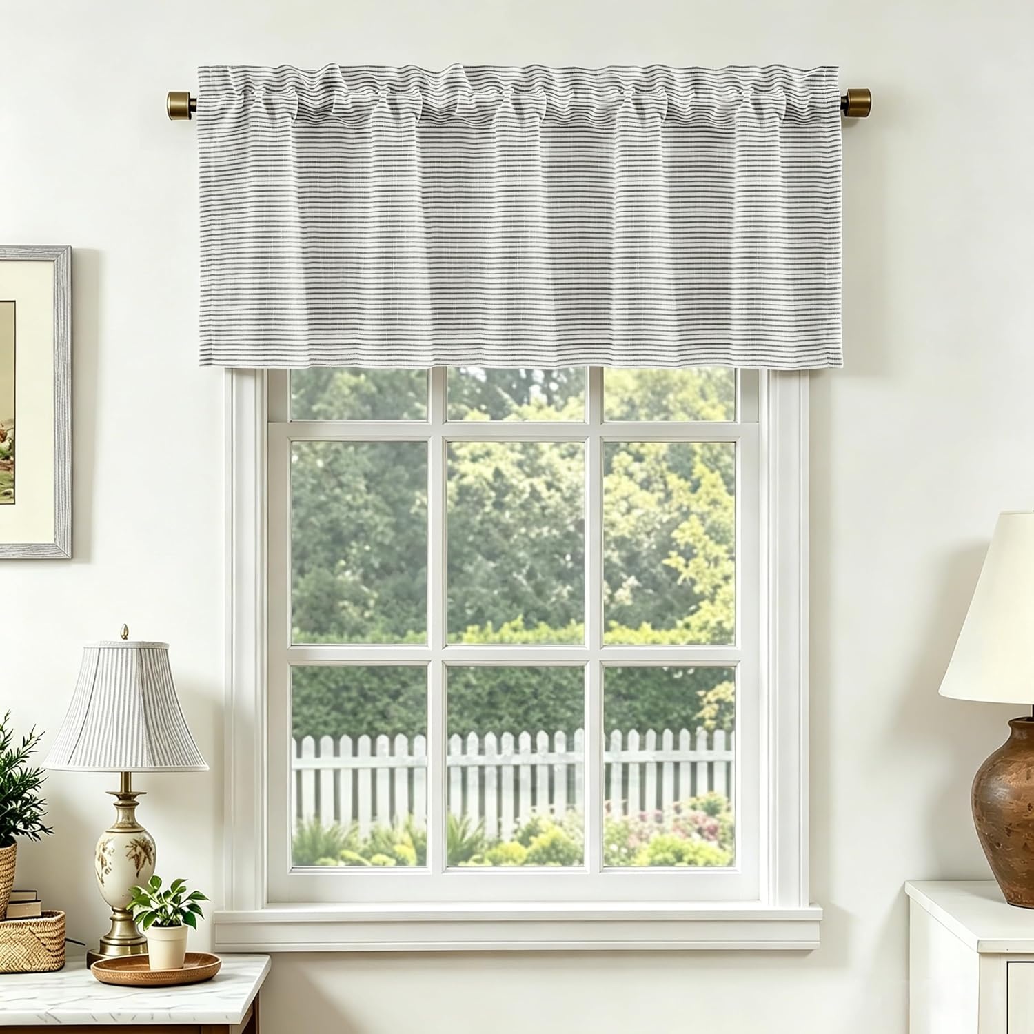 image:imageDriftAway Blackout Ticking Striped Curtain Valance 18 Inches Loden Green Double Layer Farmhouse Country Rustic Stripe Yarn Dyed Woven Thermal Insulated Rod Pocket Valance for Living RoomTickingblack