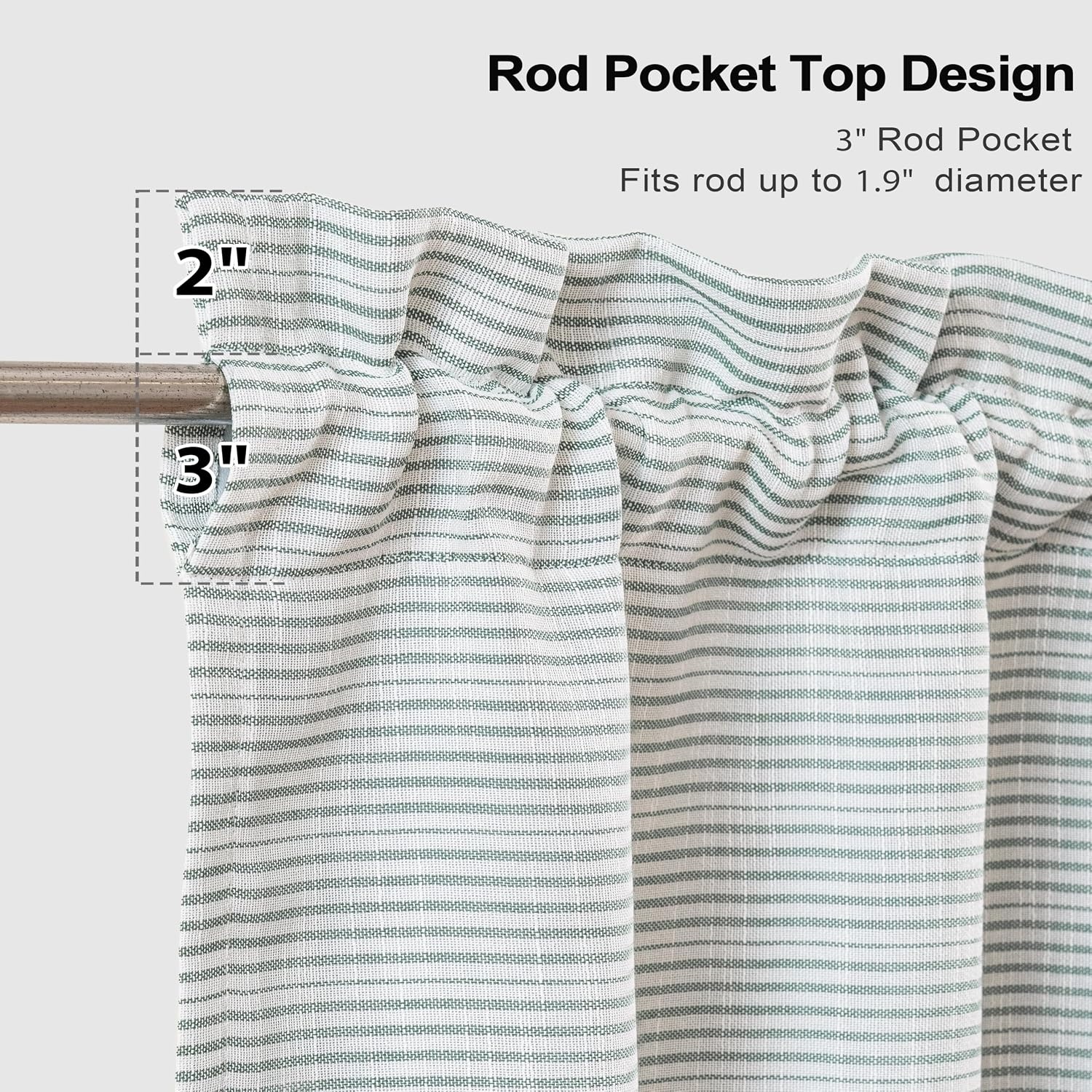 image:imageDriftAway Blackout Ticking Striped Curtain Valance 18 Inches Loden Green Double Layer Farmhouse Country Rustic Stripe Yarn Dyed Woven Thermal Insulated Rod Pocket Valance for Living RoomTickingloden Green