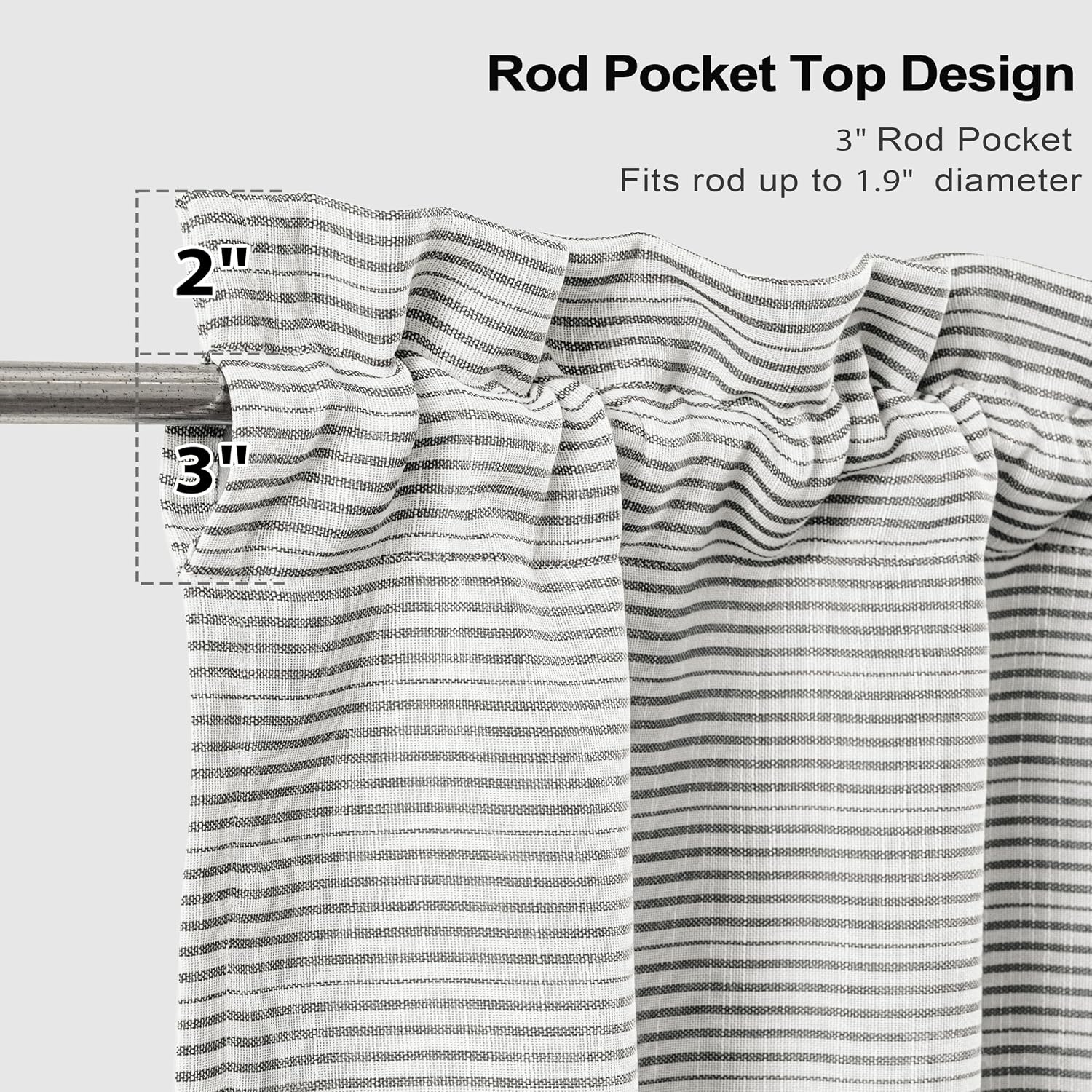 image:imageDriftAway Blackout Ticking Striped Curtain Valance 18 Inches Loden Green Double Layer Farmhouse Country Rustic Stripe Yarn Dyed Woven Thermal Insulated Rod Pocket Valance for Living RoomTickingblack