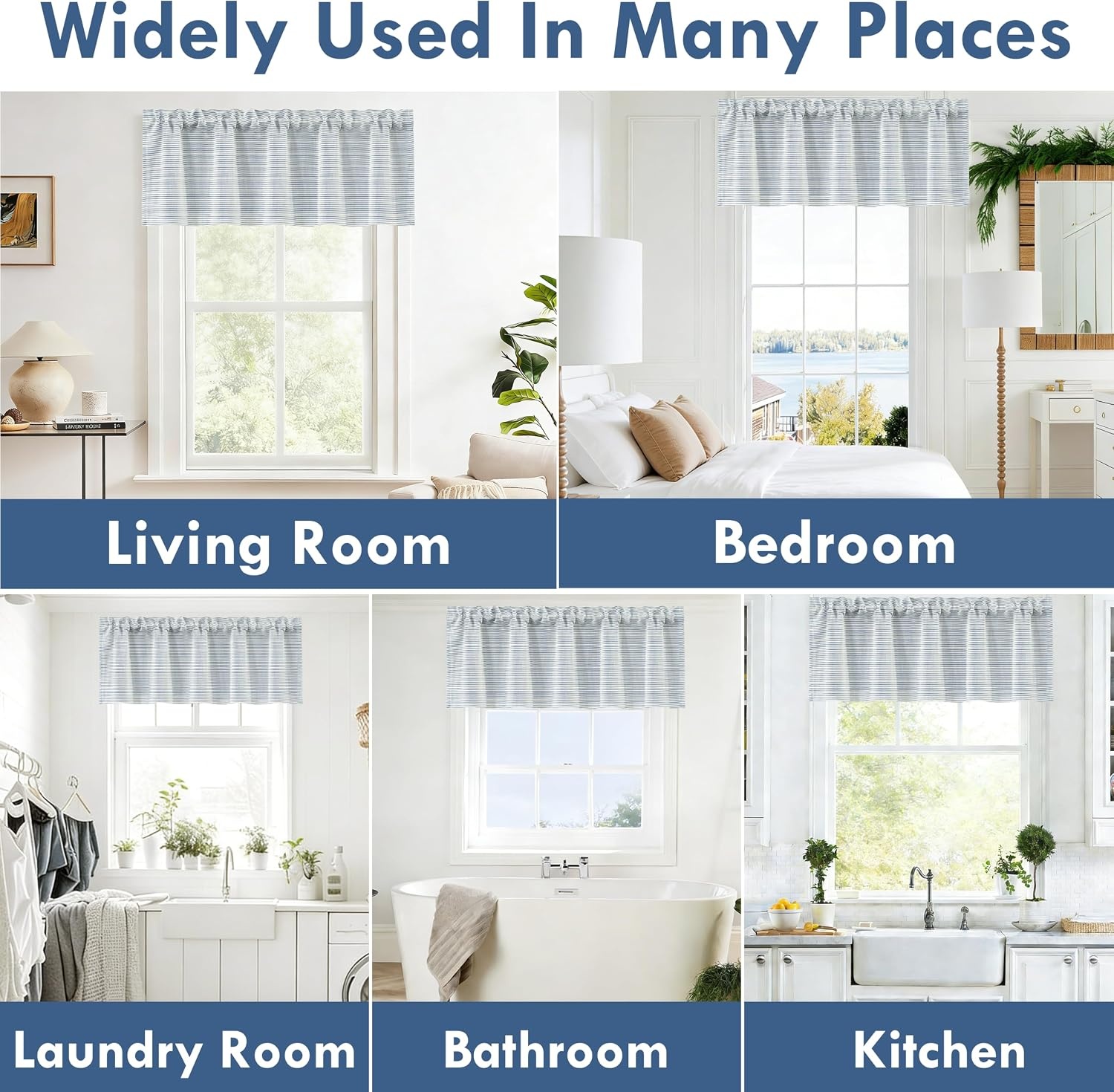image:imageDriftAway Blackout Ticking Striped Curtain Valance 18 Inches Loden Green Double Layer Farmhouse Country Rustic Stripe Yarn Dyed Woven Thermal Insulated Rod Pocket Valance for Living RoomTickingnavy