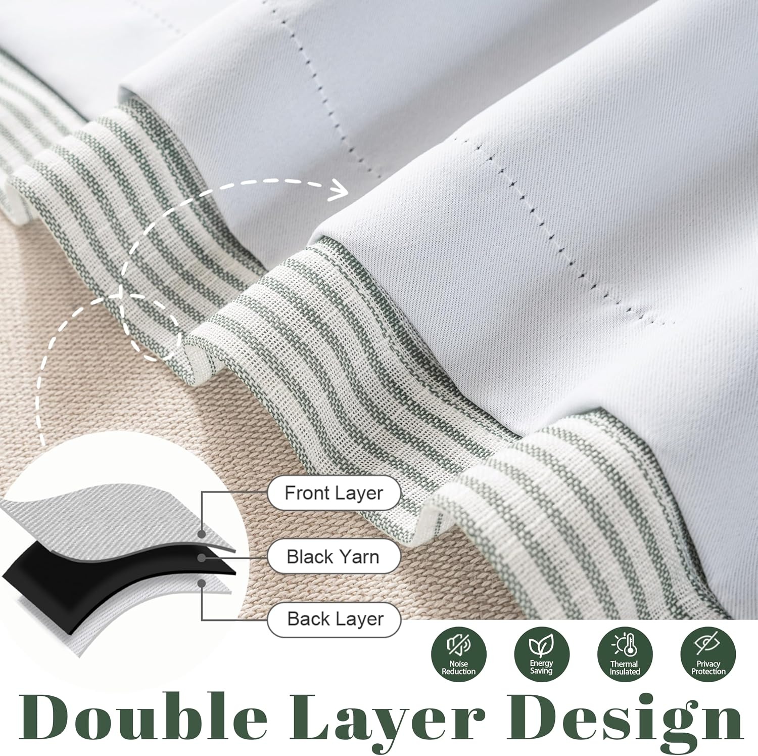 image:imageDriftAway Blackout Ticking Striped Curtain Valance 18 Inches Loden Green Double Layer Farmhouse Country Rustic Stripe Yarn Dyed Woven Thermal Insulated Rod Pocket Valance for Living RoomTickingloden Green