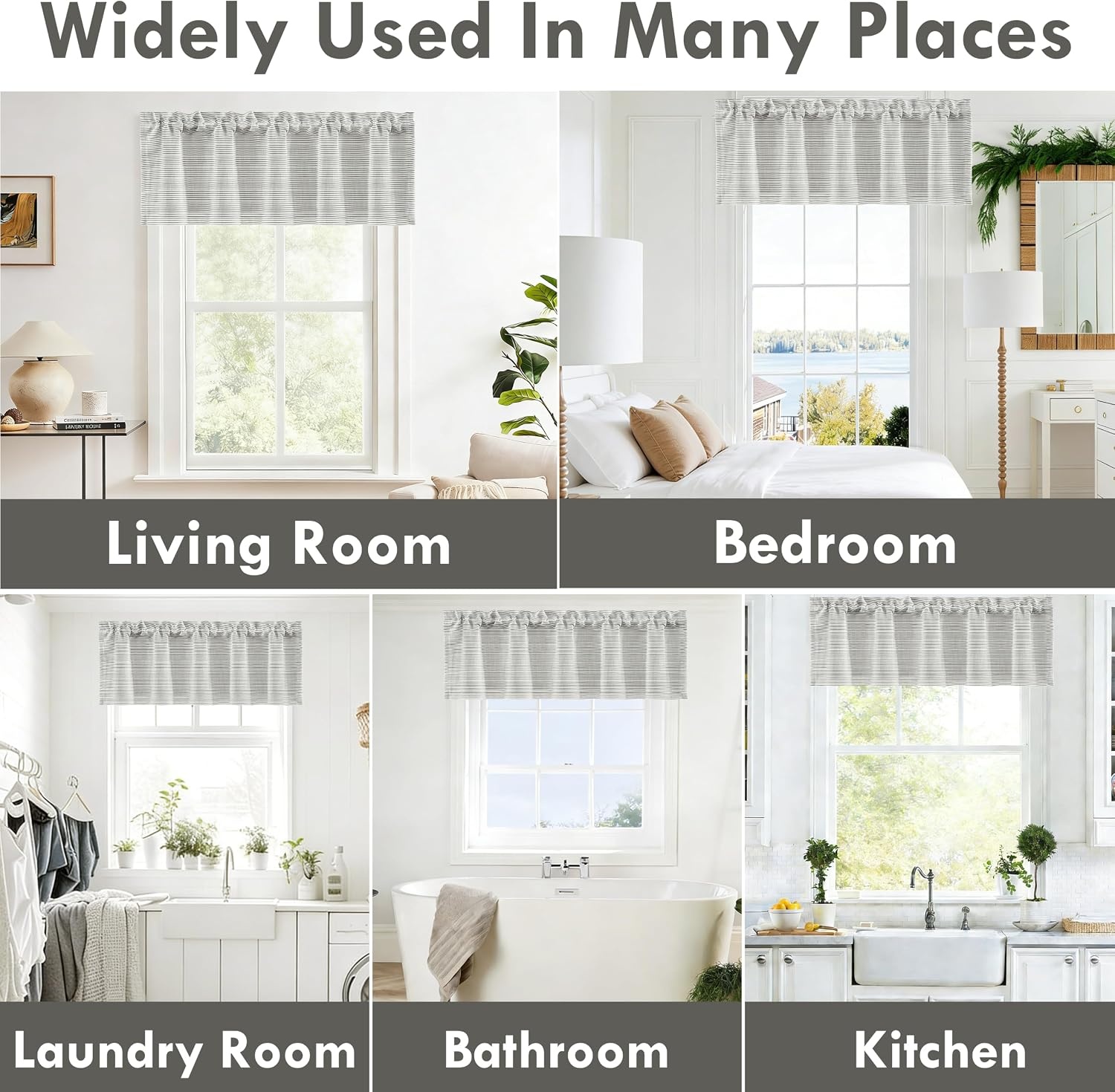image:imageDriftAway Blackout Ticking Striped Curtain Valance 18 Inches Loden Green Double Layer Farmhouse Country Rustic Stripe Yarn Dyed Woven Thermal Insulated Rod Pocket Valance for Living RoomTickingblack