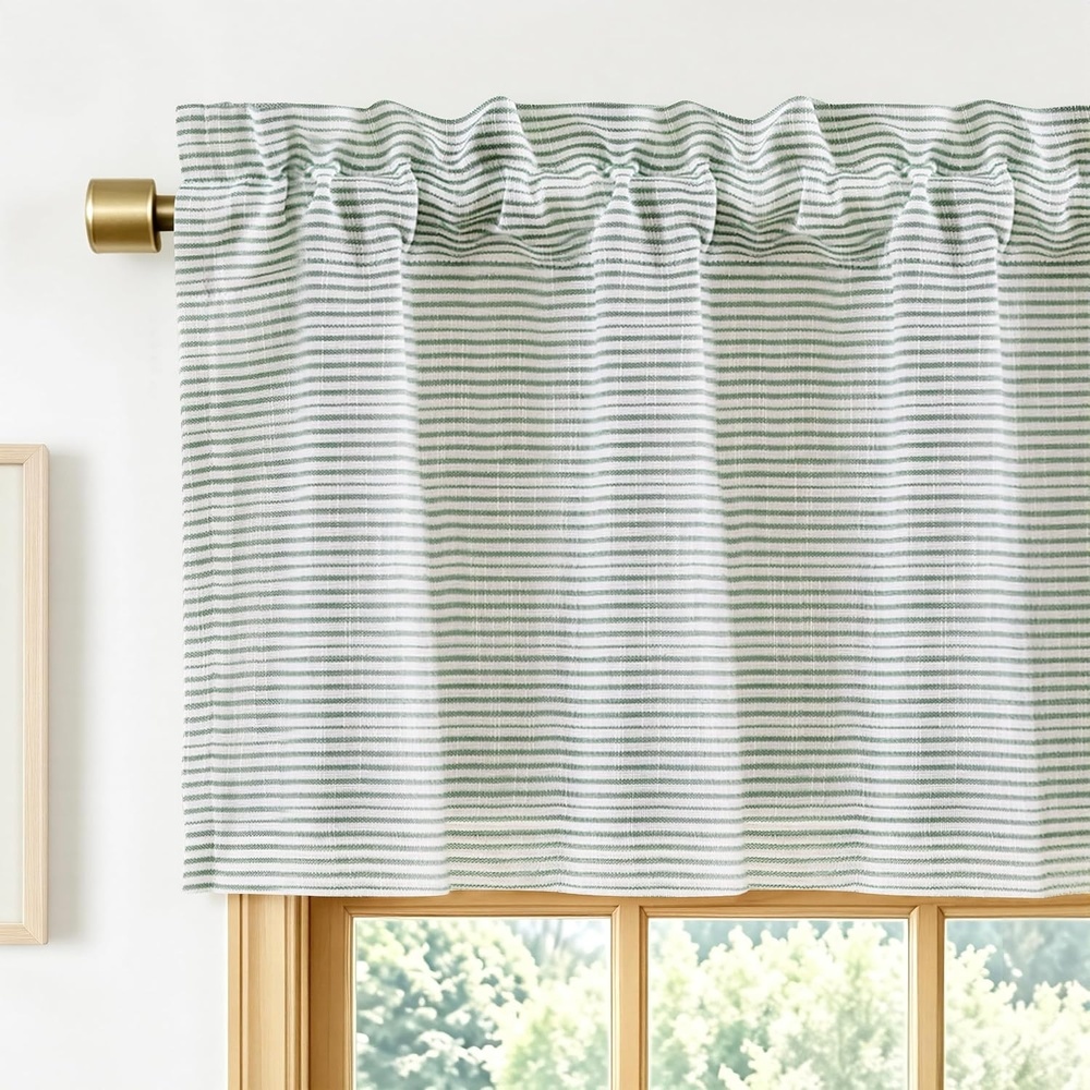 image:imageDriftAway Blackout Ticking Striped Curtain Valance 18 Inches Loden Green Double Layer Farmhouse Country Rustic Stripe Yarn Dyed Woven Thermal Insulated Rod Pocket Valance for Living RoomTickingloden Green
