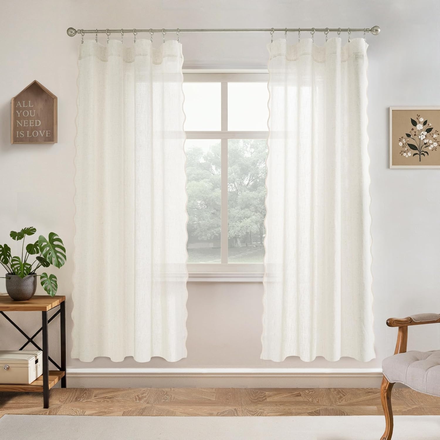 image:imageDriftAway Semi Sheer Scalloped Edge White Coastal Beach Window Curtains for Living Room Bedroom 2 Panels Rod Pocket Each Size 52 Inch by 90 Inch PinkLinen Taupe
