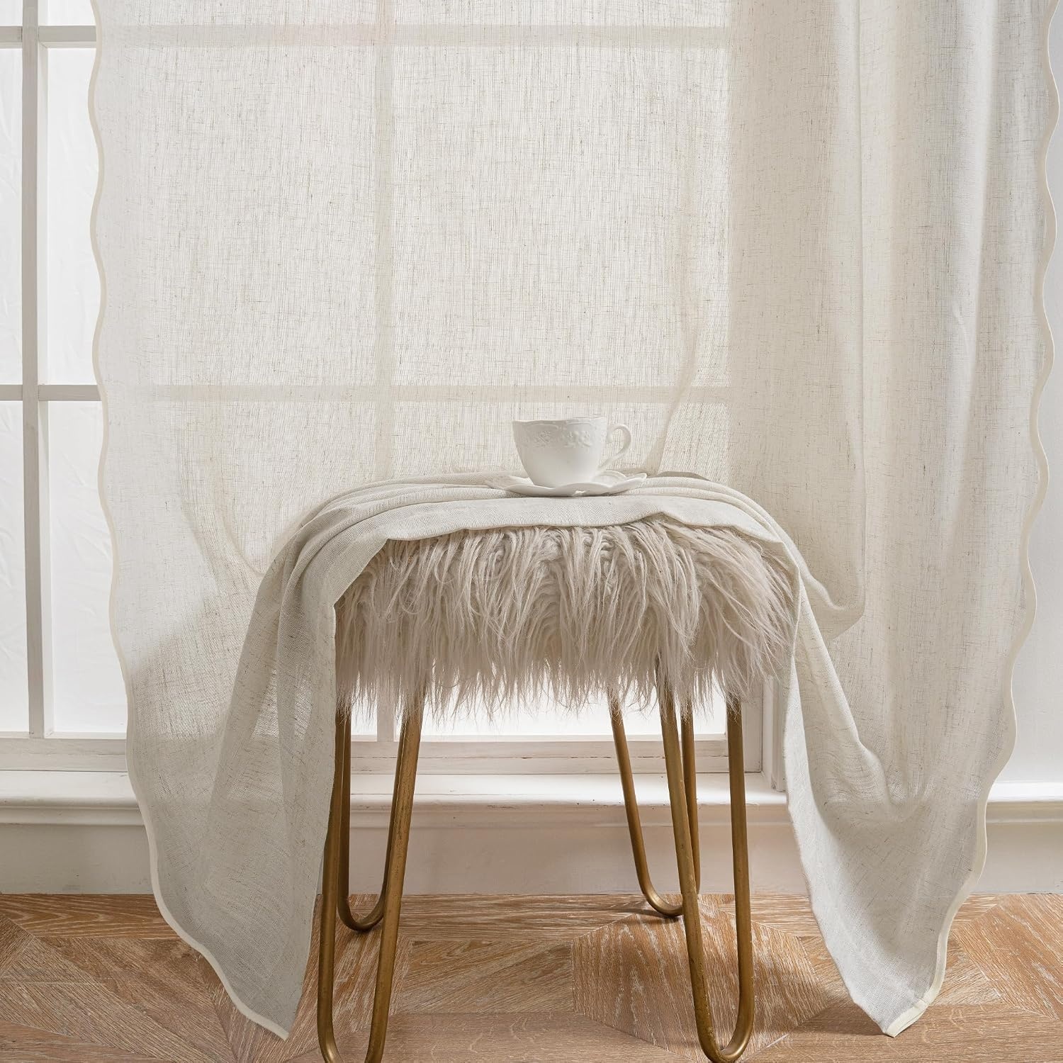 image:imageDriftAway Semi Sheer Scalloped Edge White Coastal Beach Window Curtains for Living Room Bedroom 2 Panels Rod Pocket Each Size 52 Inch by 90 Inch PinkLinen Taupe