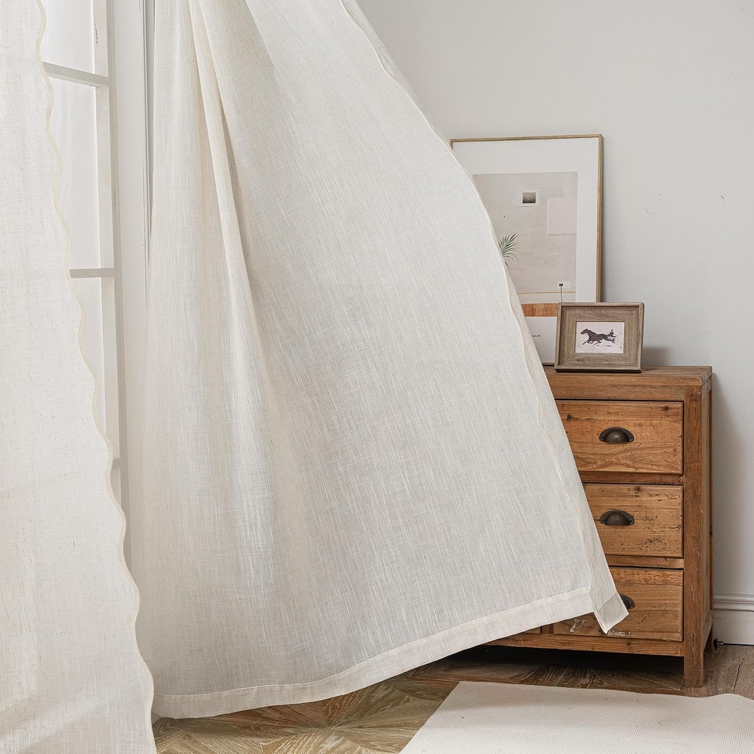 image:imageDriftAway Semi Sheer Scalloped Edge White Coastal Beach Window Curtains for Living Room Bedroom 2 Panels Rod Pocket Each Size 52 Inch by 90 Inch PinkLinen Taupe