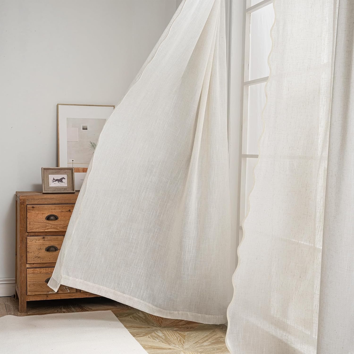 image:imageDriftAway Semi Sheer Scalloped Edge White Coastal Beach Window Curtains for Living Room Bedroom 2 Panels Rod Pocket Each Size 52 Inch by 90 Inch PinkLinen Taupe