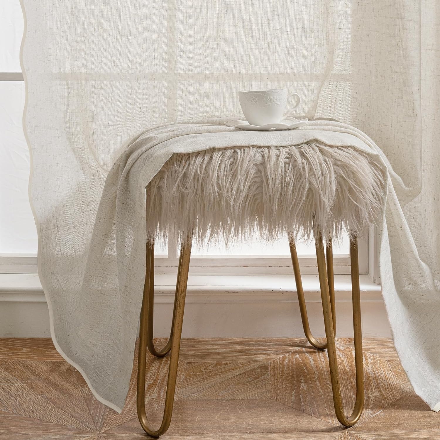 image:imageDriftAway Semi Sheer Scalloped Edge White Coastal Beach Window Curtains for Living Room Bedroom 2 Panels Rod Pocket Each Size 52 Inch by 90 Inch PinkLinen Taupe