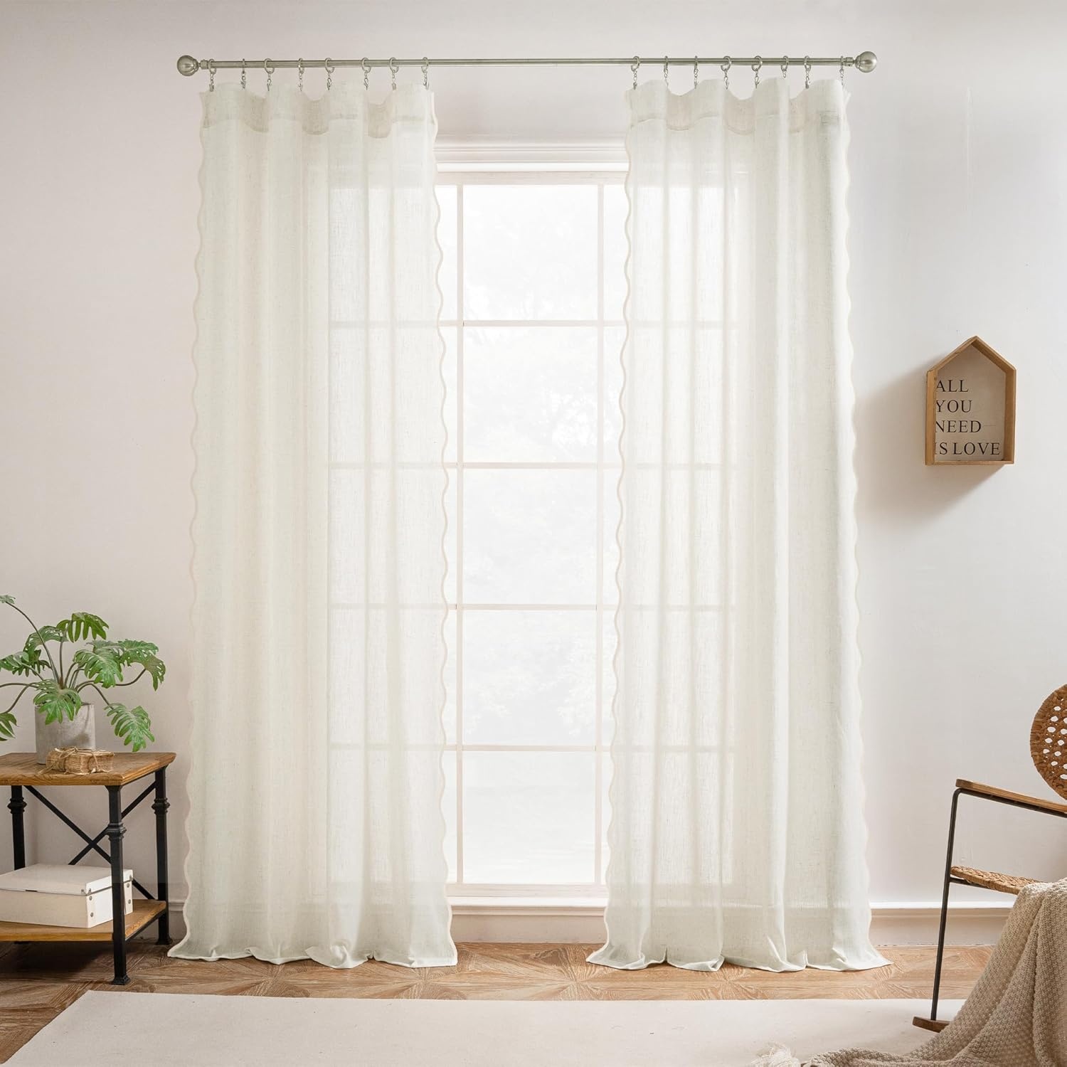 image:imageDriftAway Semi Sheer Scalloped Edge White Coastal Beach Window Curtains for Living Room Bedroom 2 Panels Rod Pocket Each Size 52 Inch by 90 Inch PinkLinen Taupe